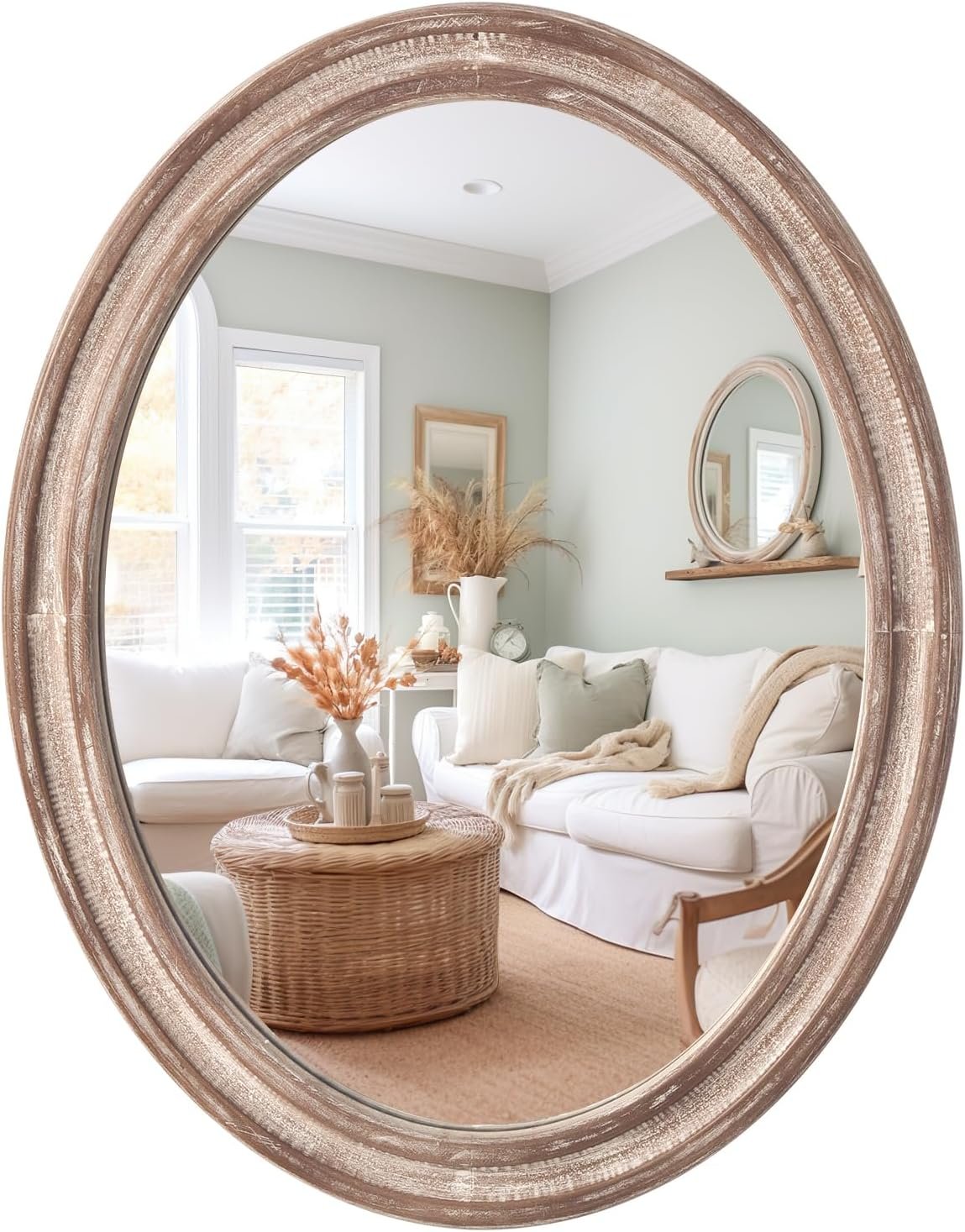 Wood Oval Mirror,24×30″Farmhouse Rustic Decor Bathroom Vanity Wall Mirrors