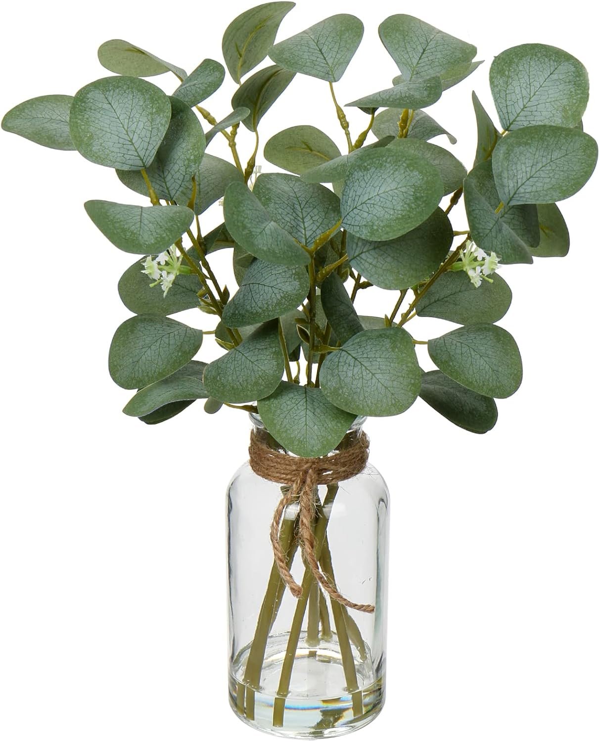 Artificial Eucalyptus Stems Fake Plants in Glass Vase with Faux Water