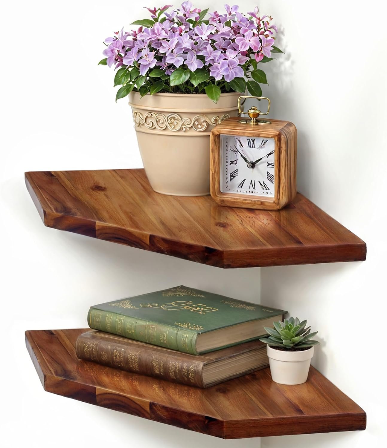 Demigo Corner Shelf Wall Mount, 2-Pack Acacia Wood Floating Corner Shelves