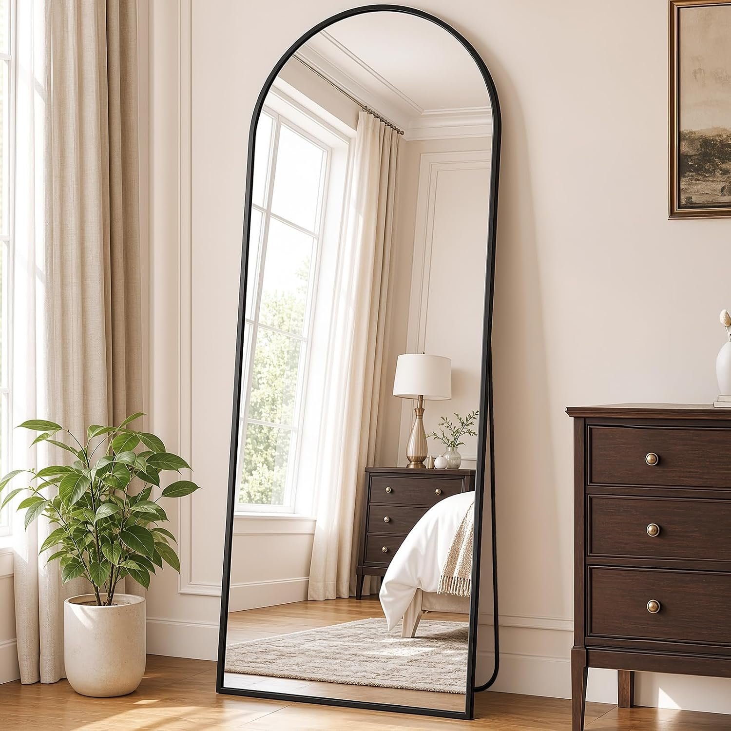 DUMOS 64″x21″ Arched Full Length Mirror with Stand, Full Body Floor Mirror