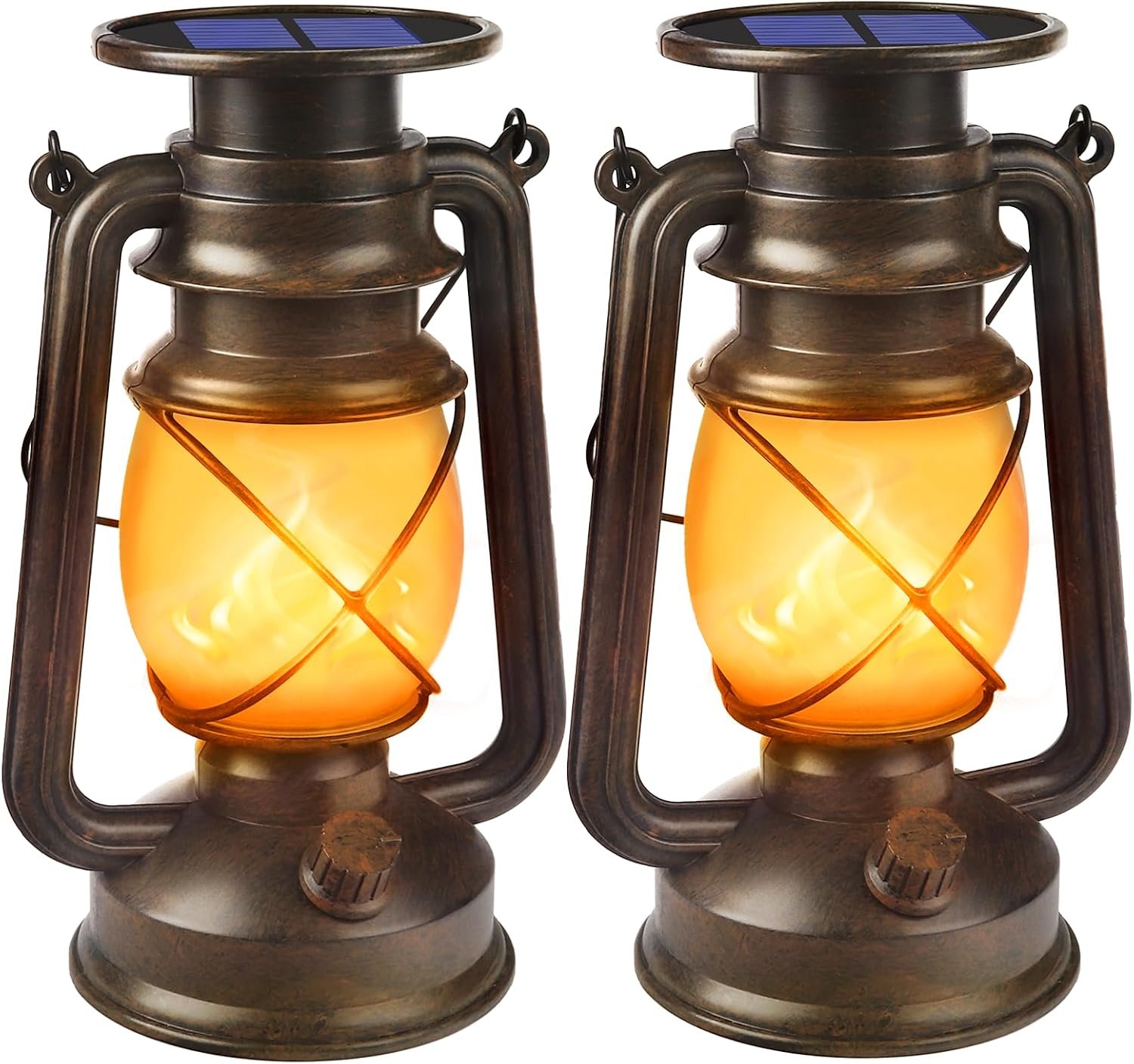 Solar Lanterns Outdoor Waterproof, 2 Pack Bronze Flickering Flame Lights