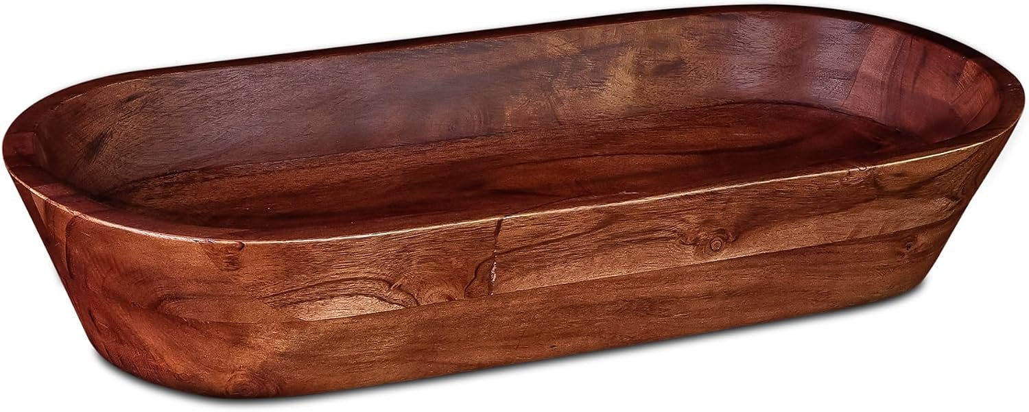 Luxe Designs Wooden Dough Bowl – Dark Burnt Acacia Wood – Handmade Decorative Bowls for Home Decor, Bathroom, Kitchen Counter, & More – Rustic Large Wood Dough Bowl for Decor, Cosmetics, and Keys