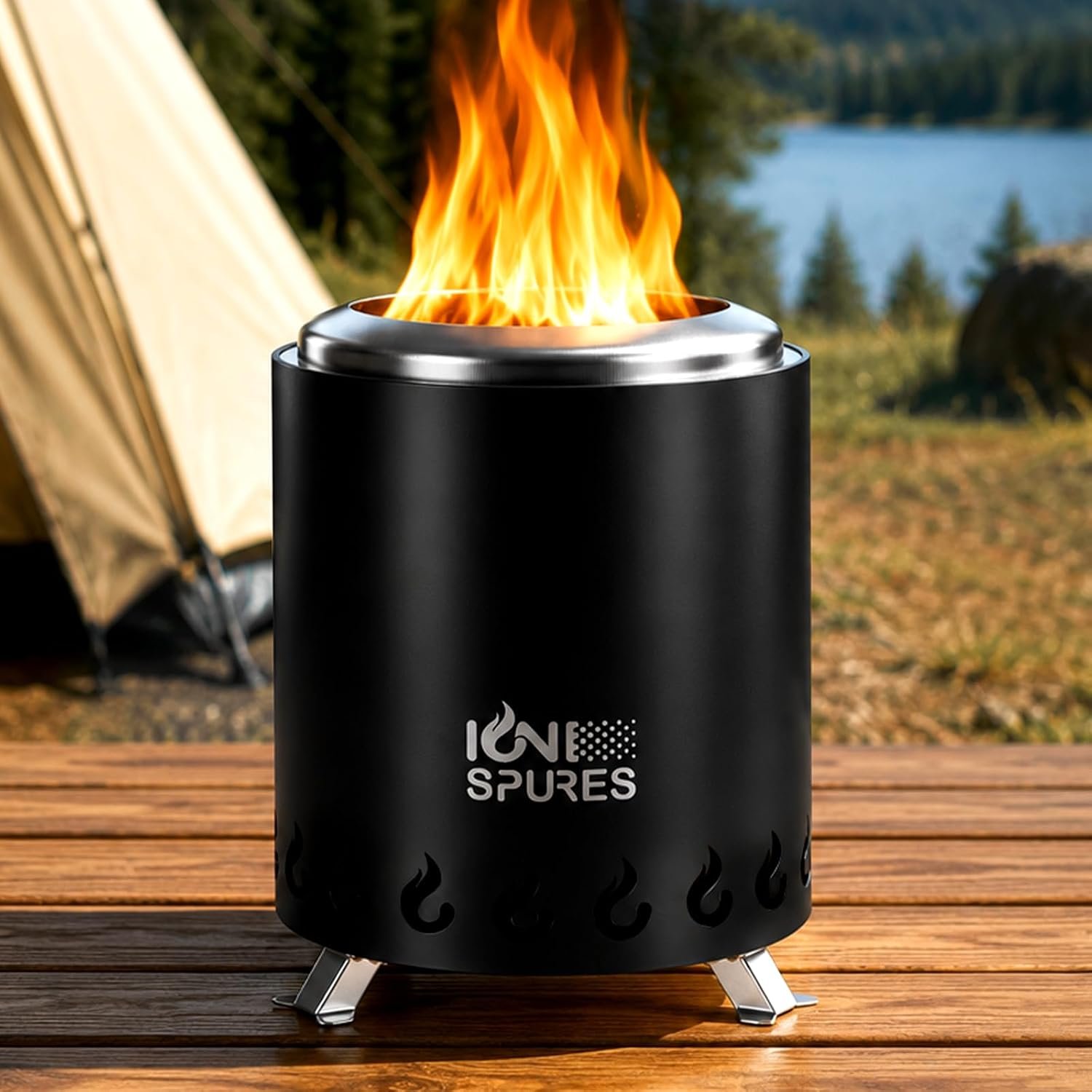Tabletop Fire Pit, 6 Inch Smokeless Stainless Steel Firepit with Carry Bag, Mini Portable Stove for Camping Patio Picnic, Wood/Pellet Fueled, Optimized Airflow Design, Black
