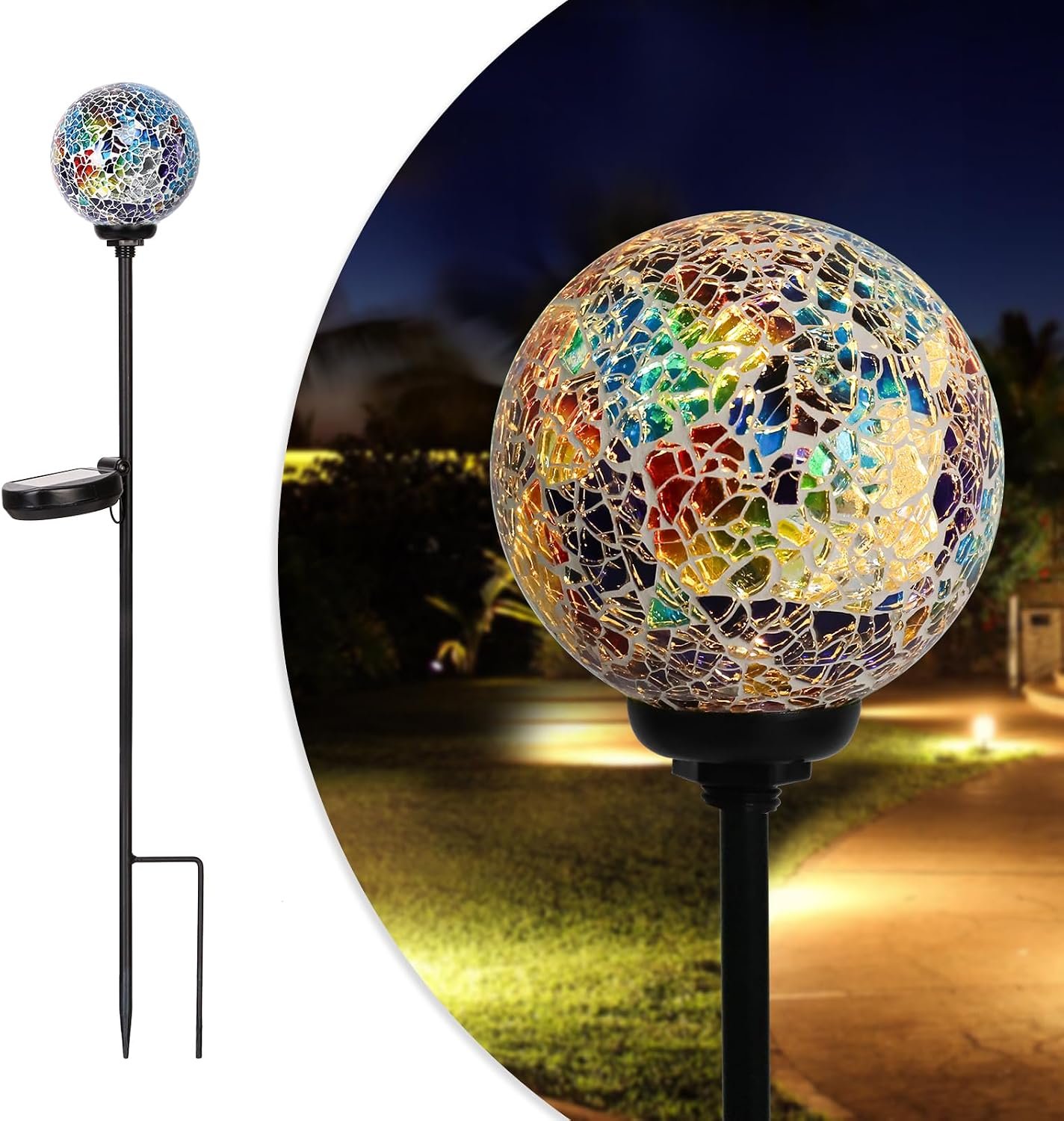 Solar Garden Decorative Light, Mosaic Globe Stake for Yard Decor, 3.5 inch
