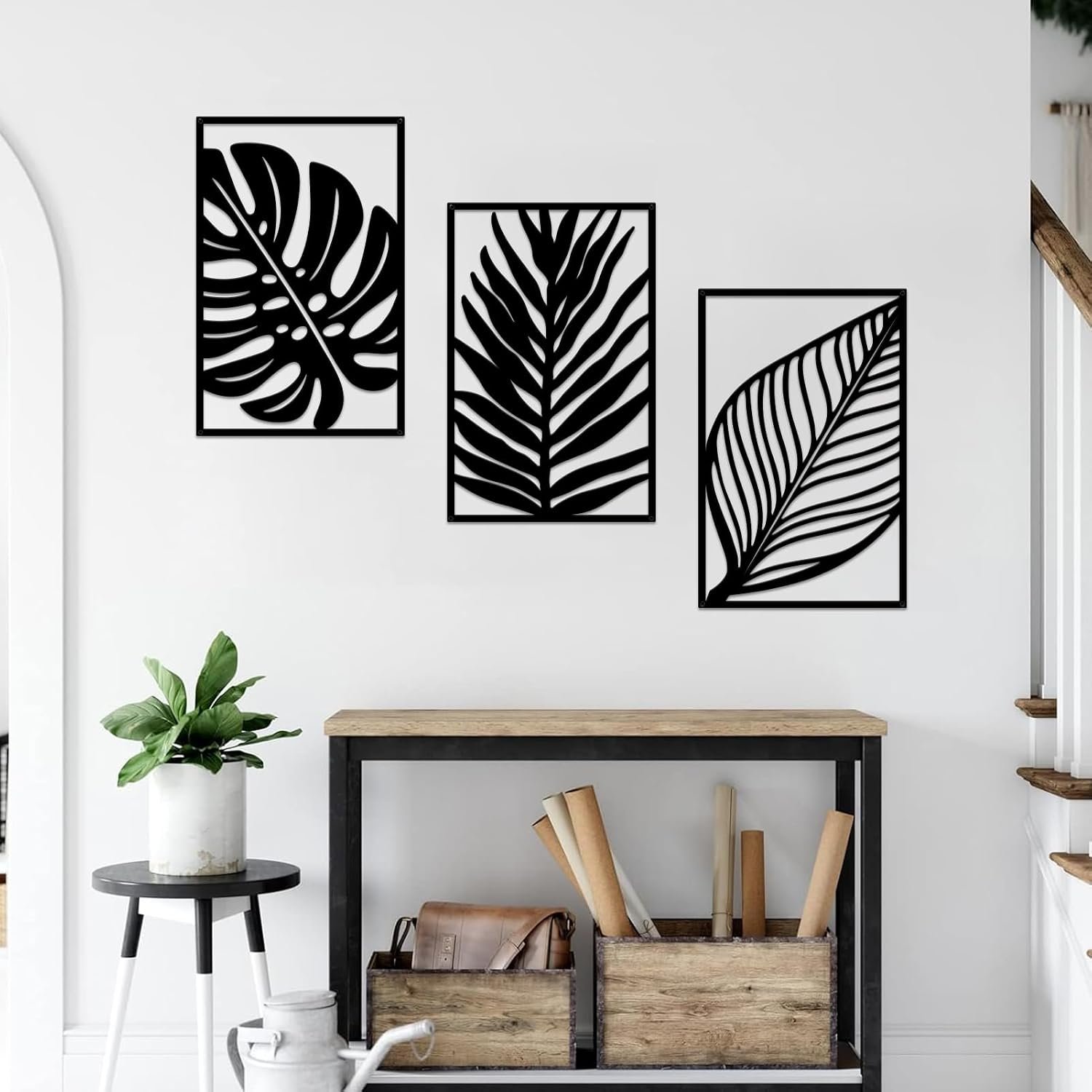 Resama 3 Pack Black Metal Monstera Palm Leaf Wall Decor