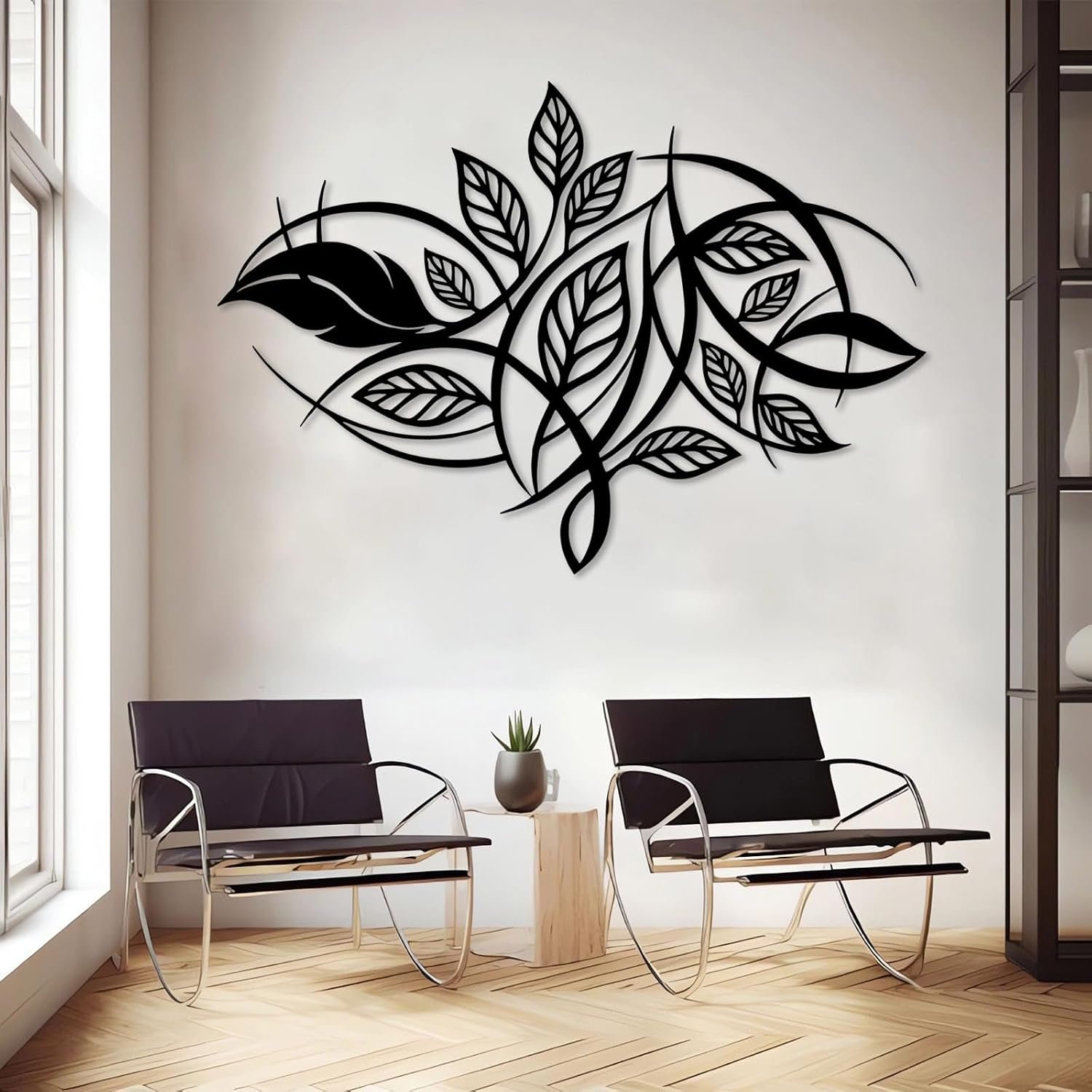 Rumftozyb Abstract Metal Leaf Wall Art, Abstract Wall Decor, Abstract Leaf Metal Wall Hanging, Modern Nature Sculpture, Minimalist Botanical Decor, Living Room Wall Decor (Black, 21″x30″|53x76cm)