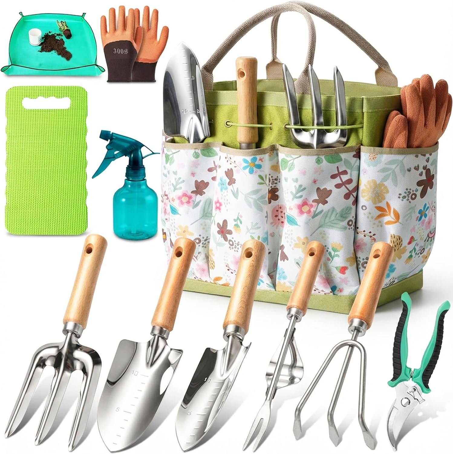 Garden Tool Set 11-Piece Heavy Duty Gardening Hand Tools – Rust-Resistant Stainless Steel with Durable Stylish Garden Tools Organizer Tote Bag, Perfect Gardening Gift for Women, Mom & Garden Lovers