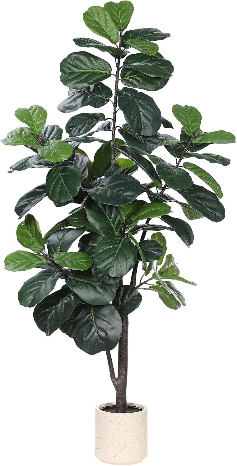 LYERSE Faux Fiddle Leaf Fig Tree 5ft with Sturdy White Planter