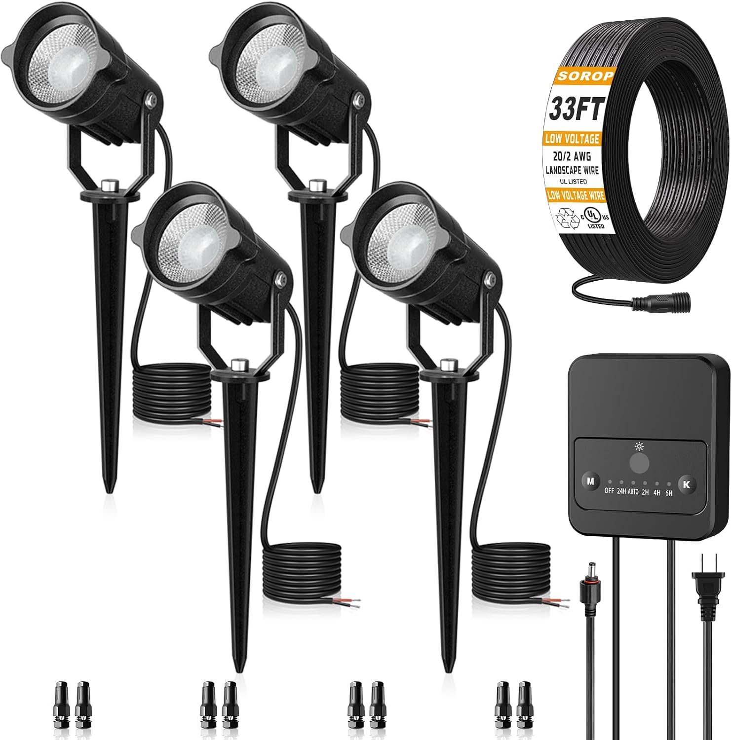 Low Voltage Landscape Lighting Kit, 6W 3000K Outdoor Spotlight 4 Pack