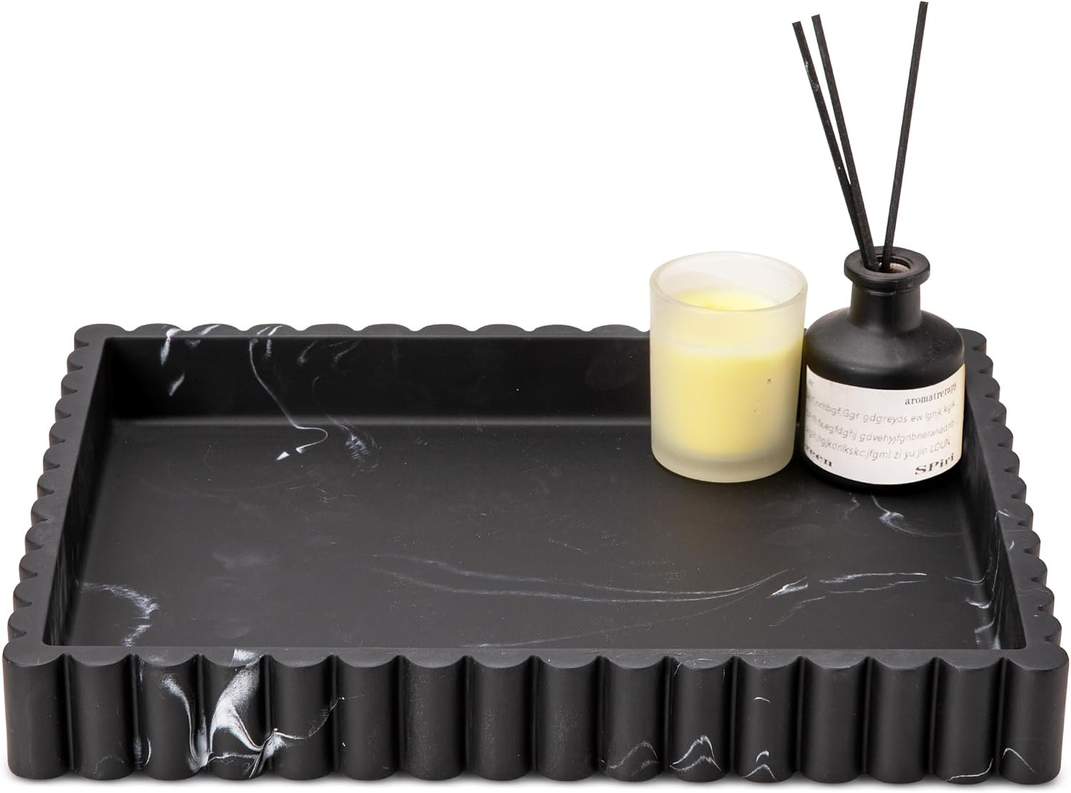 12″ Black Resin Decorative Tray, Home Decor for Coffee Table