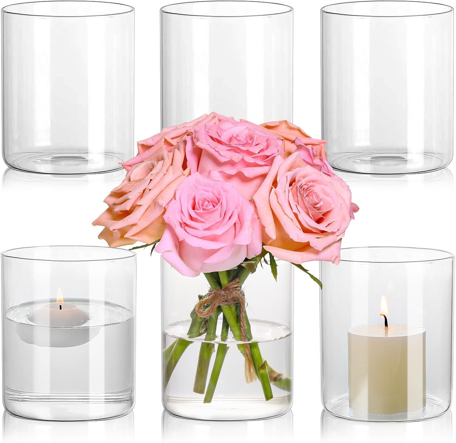SUPMIND Glass Cylinder Vases 6Pcs for Table Centerpieces, 5 Inch Short Vase