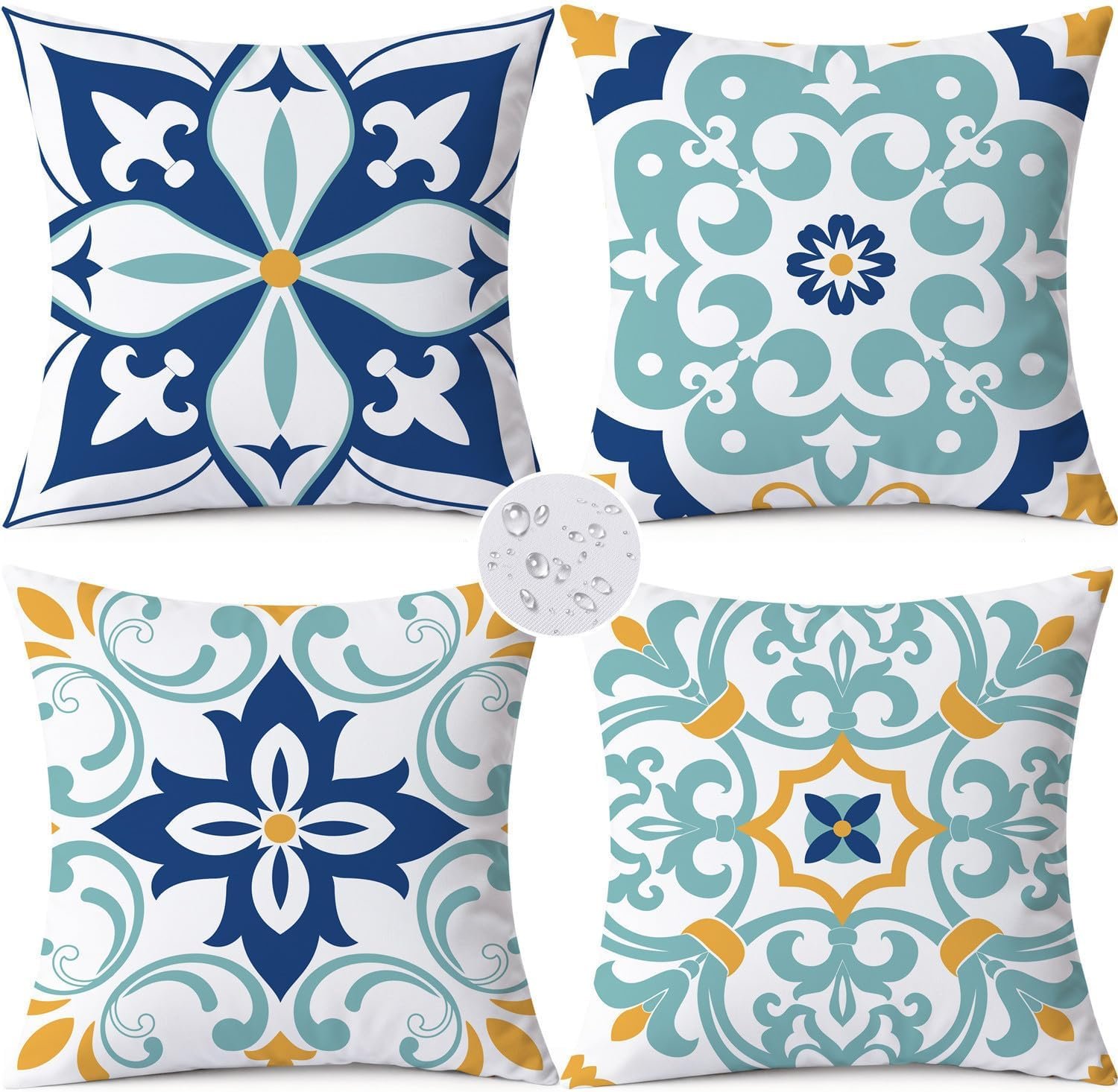 Outdoor Waterproof Throw Pillow Covers 18×18 Set of 4 Floral Boho Decorative Cushion Cases for Patio Furniture Garden Porch Bench Couch Sunbrella