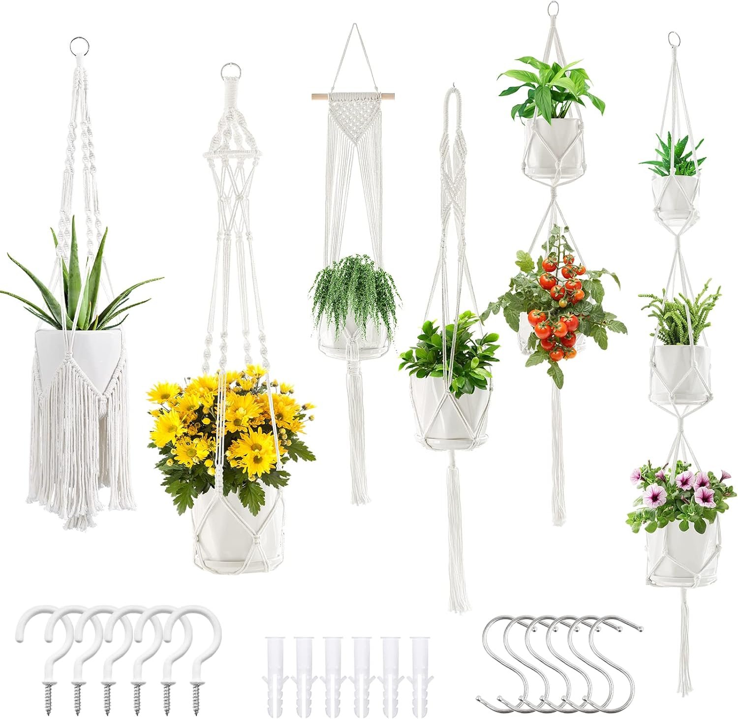 SFENNGPET Macrame Plant Hangers, 6Pack Hanging Planters for Indoor Plants