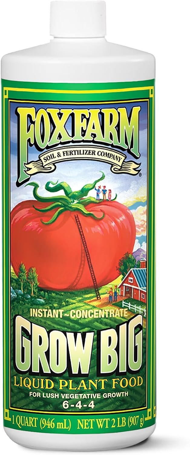 FoxFarm Grow Big Liquid Plant Food – 6-4-4 House Plant Fertilizer for Lush Vegetative Growth, Fast Nutrient Uptake for Roses, Tomatoes & Veggies – Quart Size Concentrate