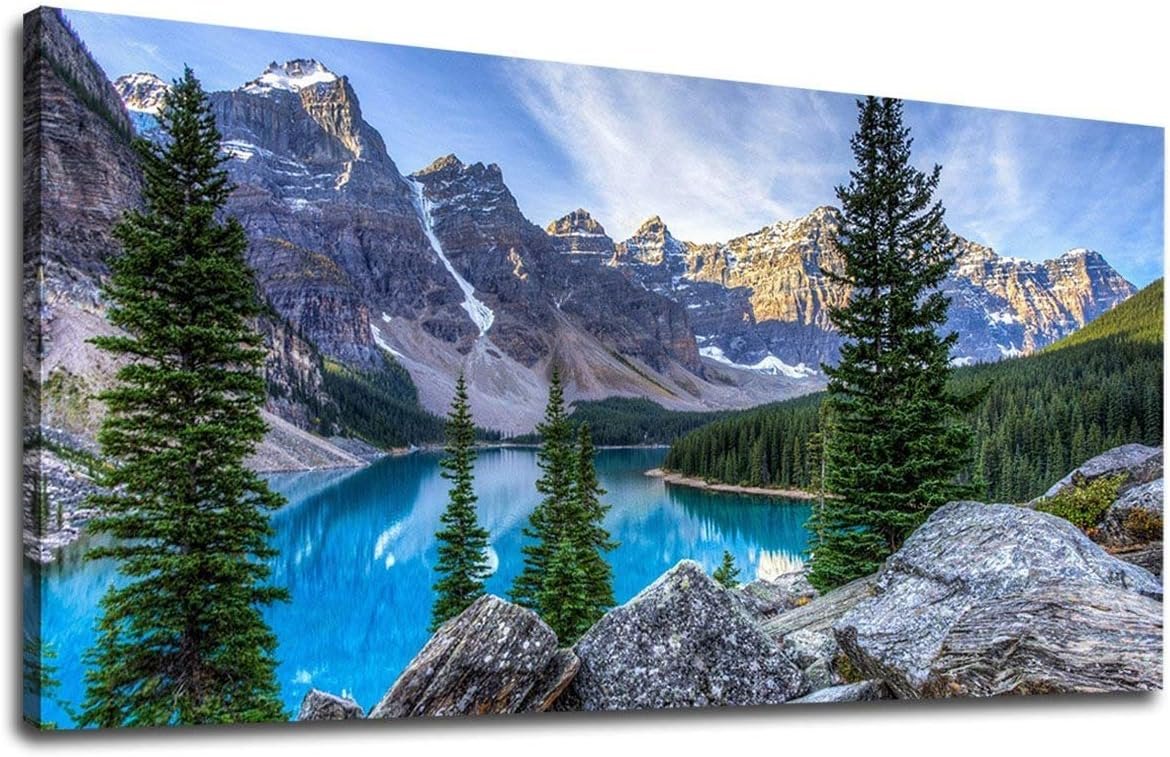Canvas Wall Art Mountain Lake Canvas Pictures Large Nature Artwork Moraine Lake Glacially Fed Lake National Park Contemporary Wall Art for Bedroom Living Room Home Office Kitchen Wall Decor 20″ x 40″