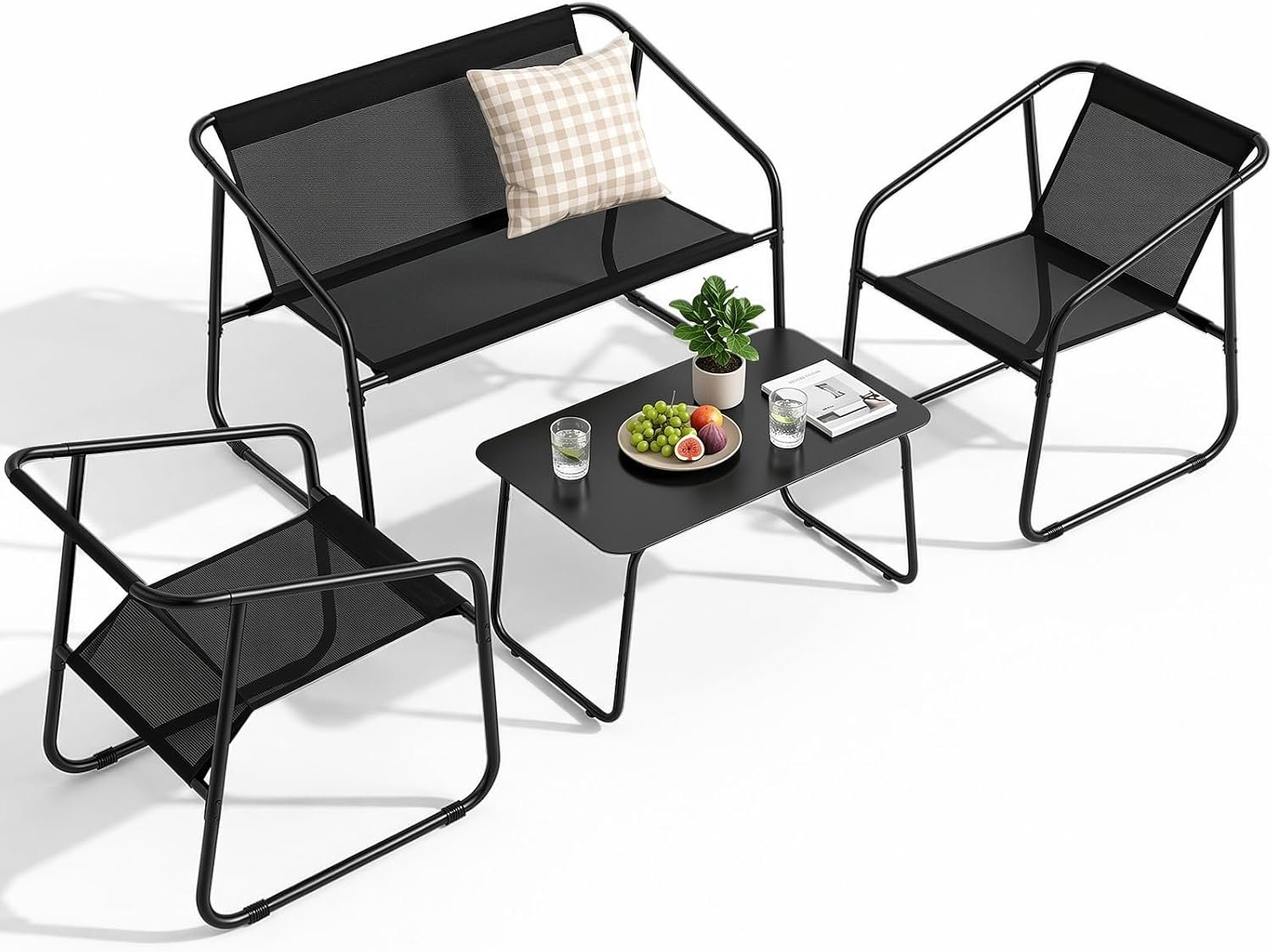DUMOS 4 Piece Patio Furniture Set, with Table and Chairs, Black