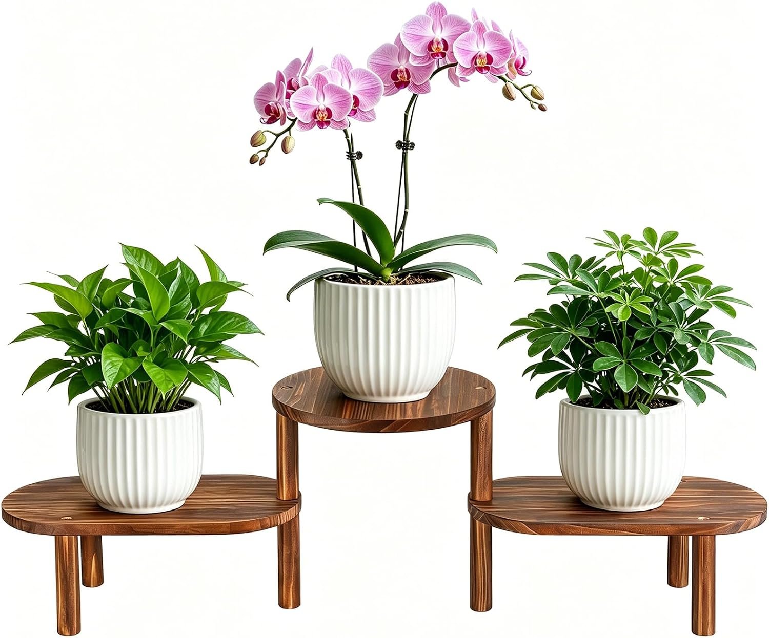 3 Tier Wooden Plant Stand Indoor, Adjustable Corner Flower Stand