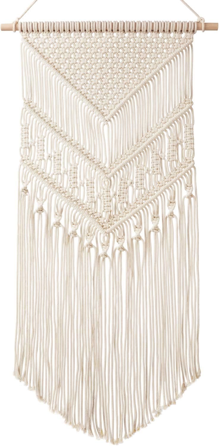 Mkono Macrame Wall Hanging, Boho Tapestry Decor, Woven Art, Ivory 17″Wx33″L