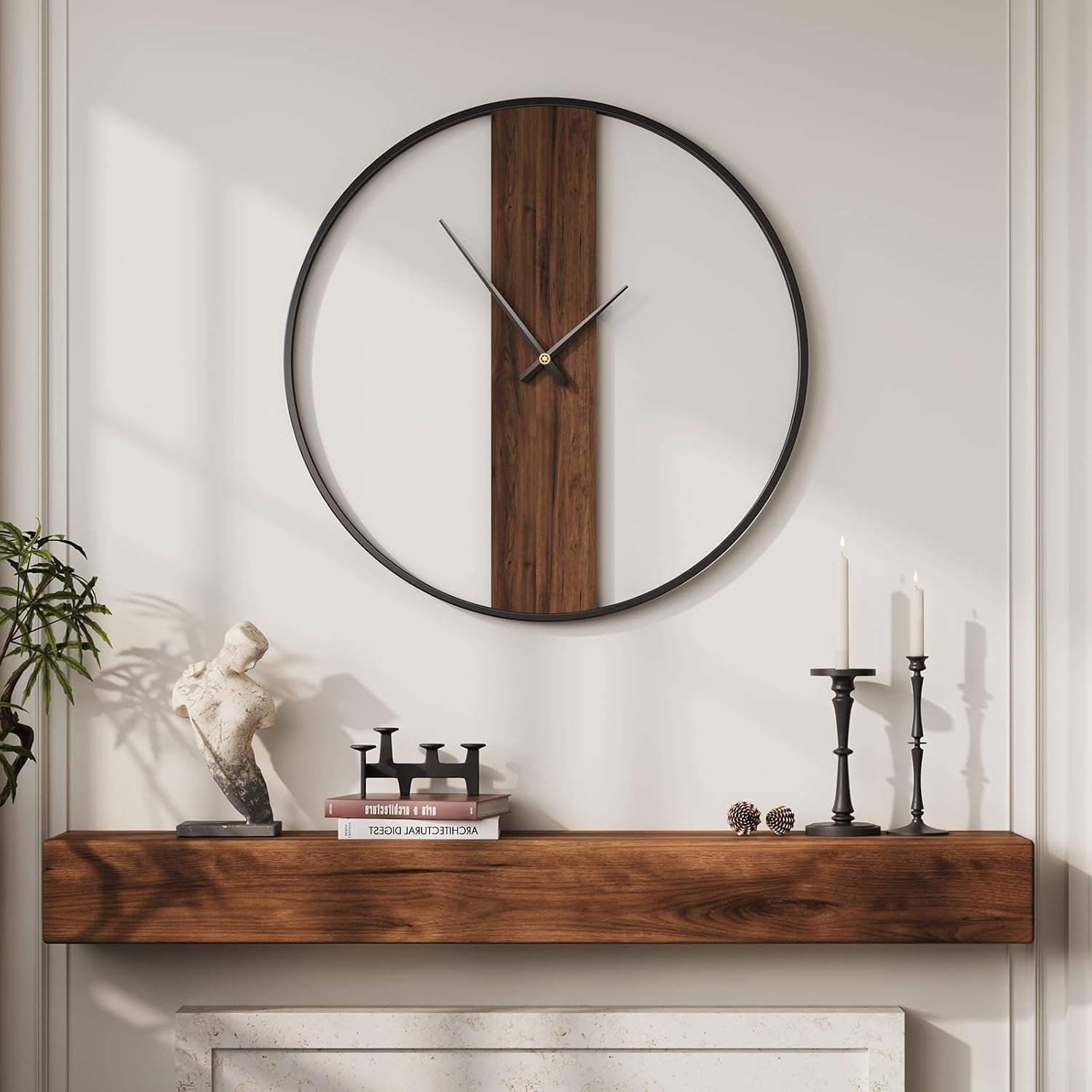 Cuspin 30 Inch Large Wall Clock Modern Rustic Walnut Dial Decorative Clock