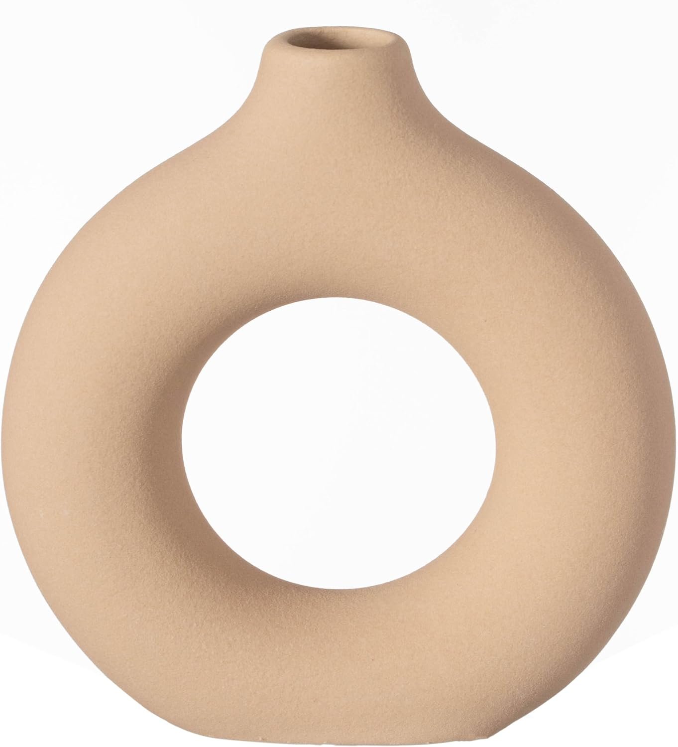 5-Inch Decorative Small Hollow Ceramic Donut Table Vase – Handmade, Minimalist Boho Style, Perfect for Modern Home Decor in Living Room, Home Office, Bedroom, Dining Room and Entryway Console Table