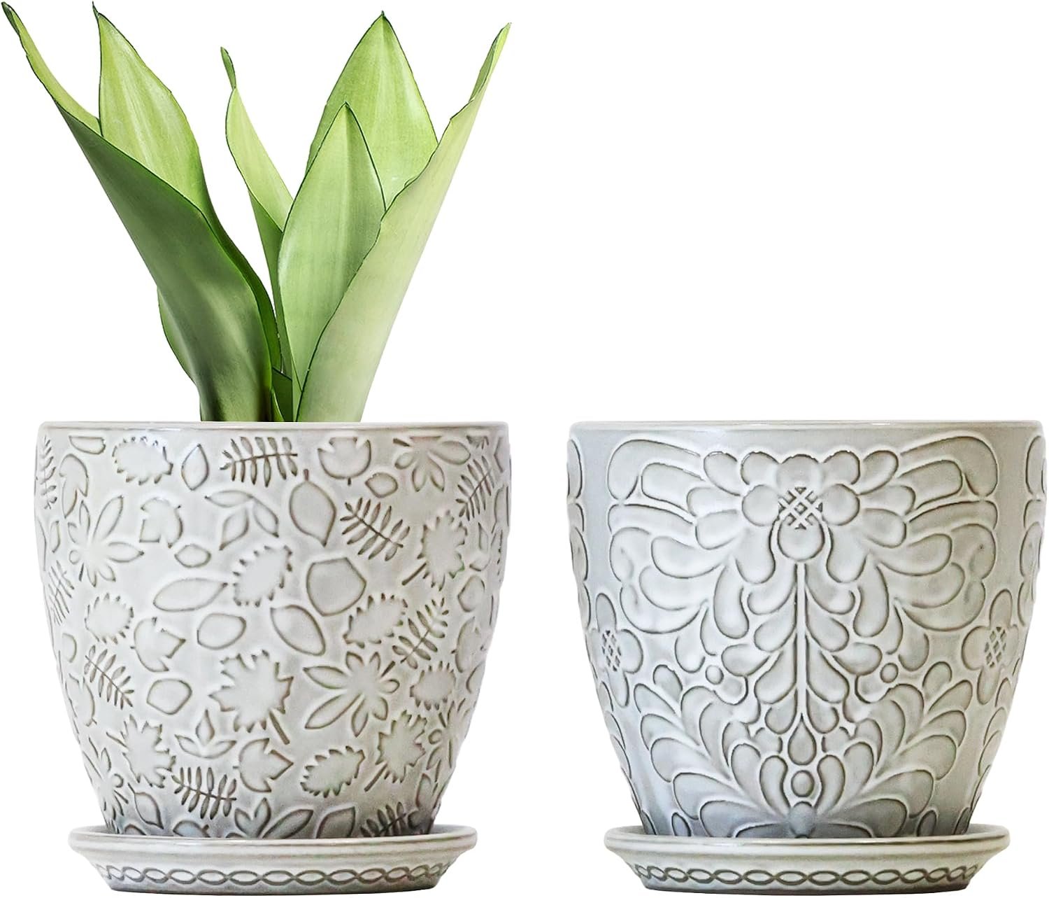 6 Inch Ceramic Planter Pots with Drainage Hole and Saucers for Indoor Plants, Garden Pots for Succulent, Orchid, and Flower – Set of 2