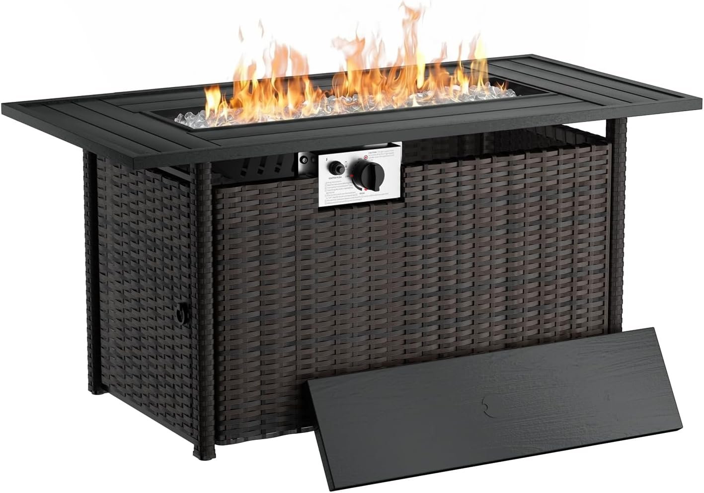 LEVELEVE 44 Inch Propane Fire Pit 50000 BTU 2 in 1 Outdoor Gas Fire Pit Table with Removable Lid, Waterproof Cover, Glass Rocks,CSA-Listed Rectangle Fire Table for Patio,Garden,Backyard,Black