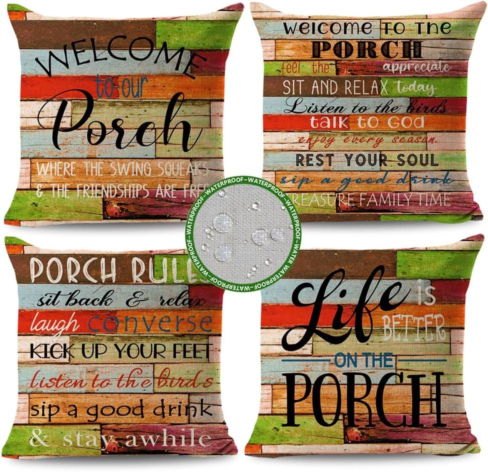JOJOGOGO Patio Decor Outdoor Porch Pillow Covers 18×18 Waterproof, Set of 4