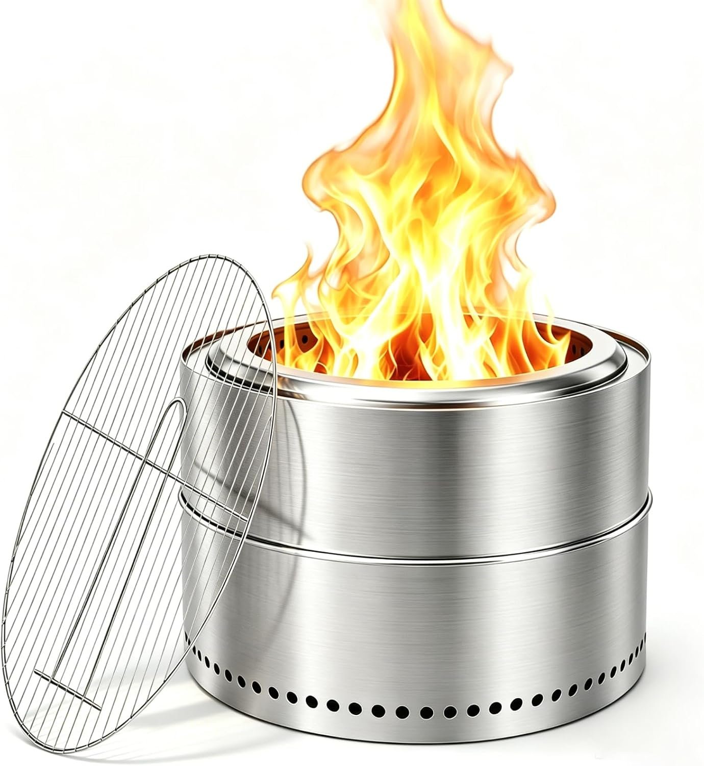 20 INCH Smokeless Fire Pits for Outside, AmazStove Large Outdoor Wood Burning Fire Pits, Thickened 304 Stainless Steel Firepits, Portable Fire Pit with Carrying Storage, Removable Ash Pan