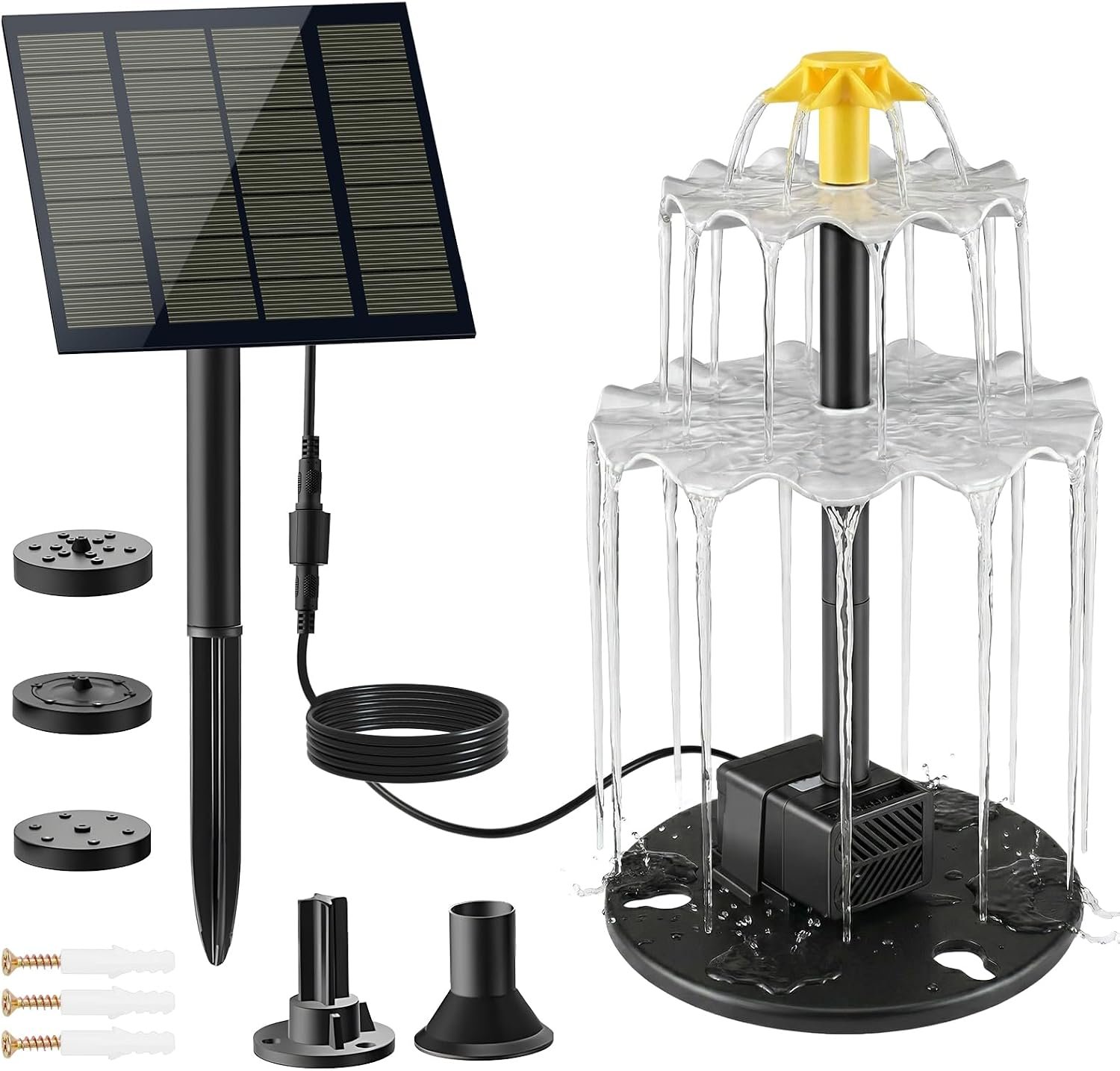 Yeomi Solar Water Fountain for Bird Bath, Upgrade 2W 7V Solar Powered Water Pump with Adjustable Flow, Solar Fountain Kit for Bird Baths Small Pond Garden Water Feature