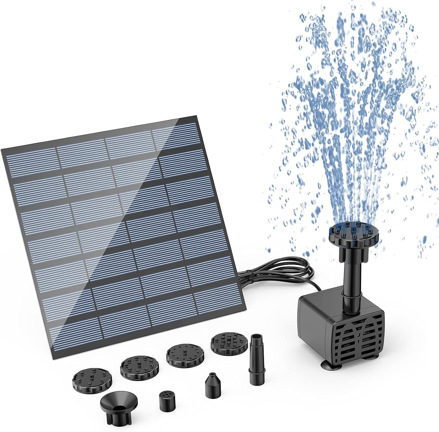 AISITIN DIY Solar Water Pump Kit for Water Feature Outdoor with 6 Nozzles