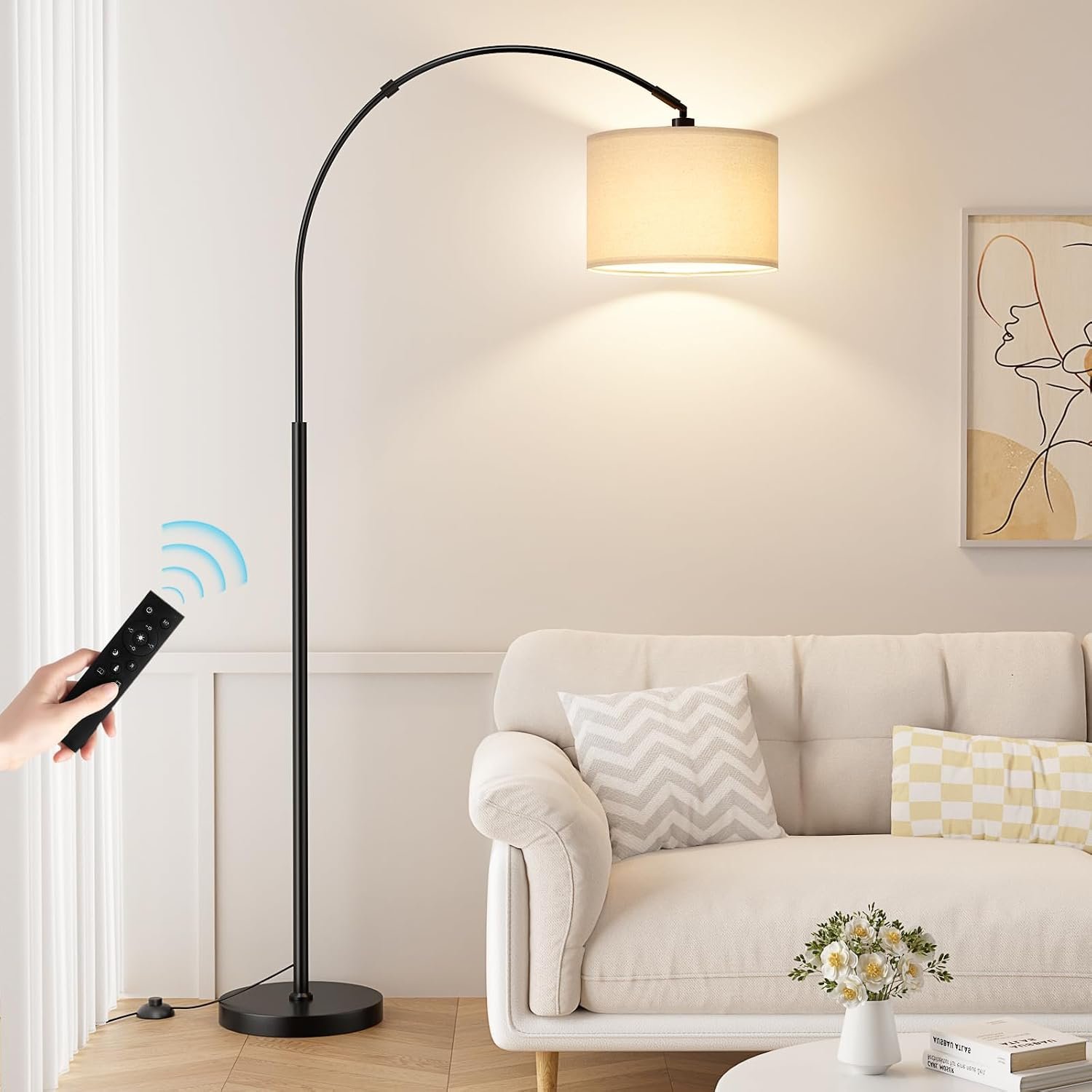 Ambimall 70″ Dimmable Arc Floor Lamp with Remote, Color Temp Adjustable