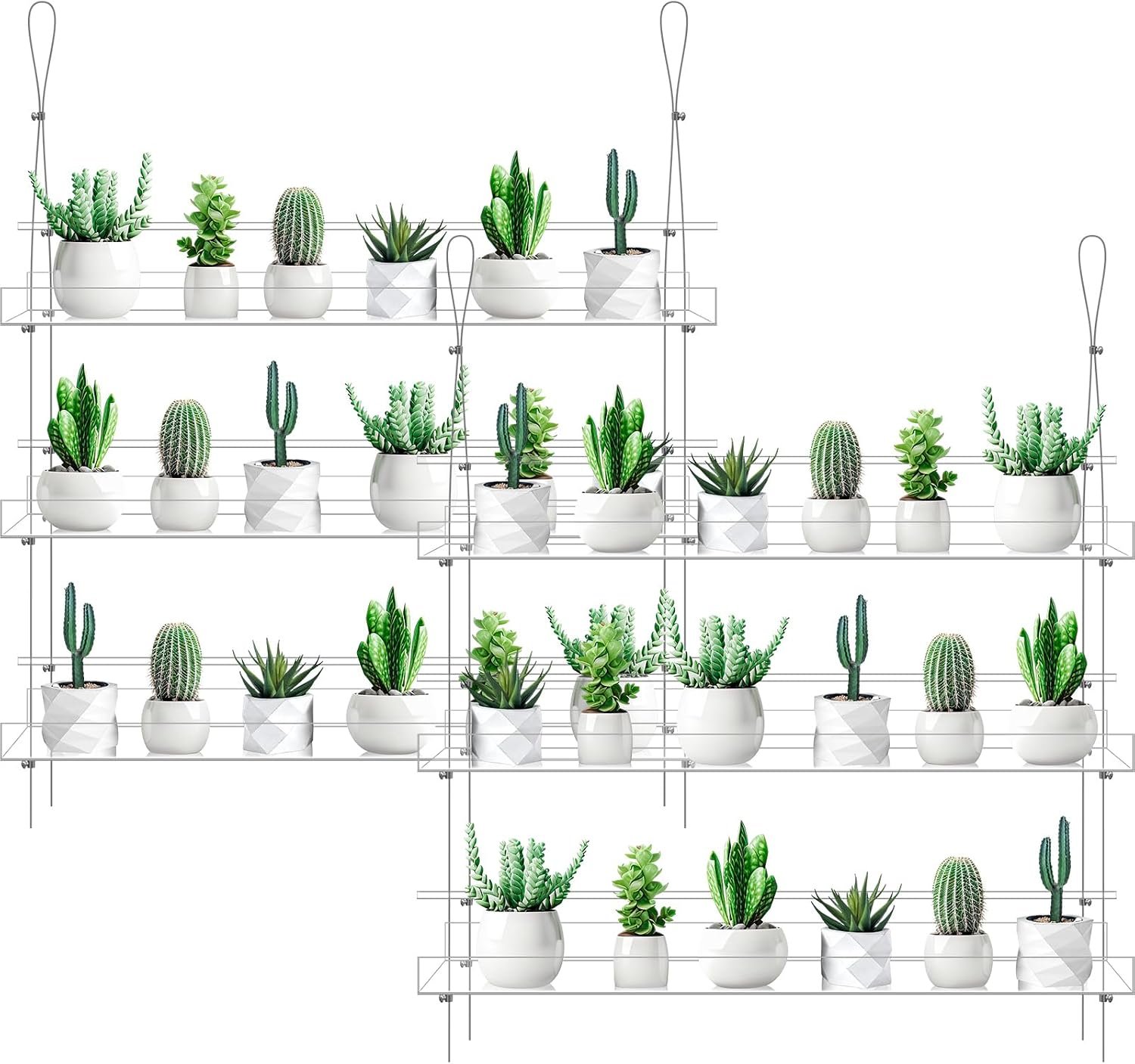 Ziliny 2 Pcs 28 Inch 3-tier Clear Hanging Window Plant Shelves Acrylic Height Adjustable Plant Stand Hanger Flower Pot Organizer Storage for Indoor Window Wall Garden Grow Herb Succulent