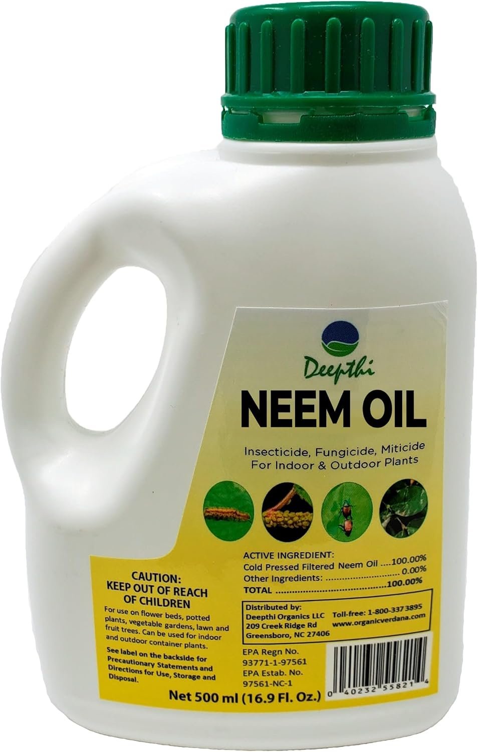 Deepthi Pure Neem Oil for Plants – 16.9 Fl Oz (500 ml) – Cold Pressed Natural Garden Spray – Kills Aphids, Mites, Caterpillars, Beetles – Insecticide & Fungicide for Indoor Outdoor Use