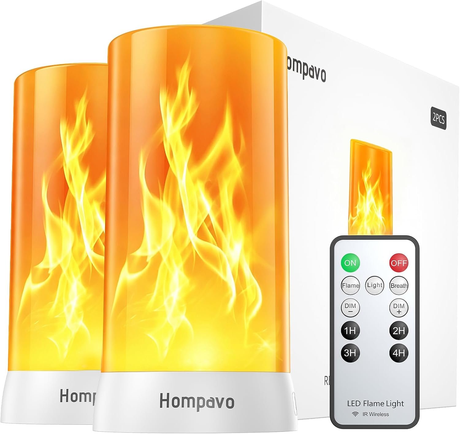 Hompavo 【Upgraded】 Flame Lights with Remote, Timer, 4-Mode Rechargeable