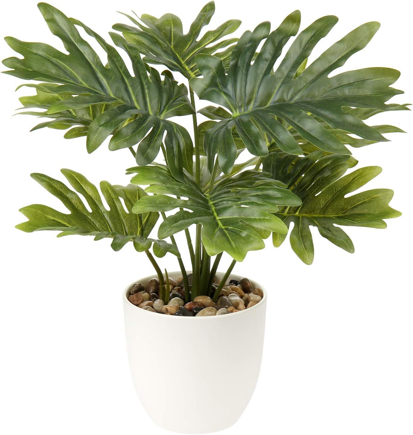 Briful 18” Tall Artificial Monstera Plant for Home Decor – Indoor Potted Faux Greenery in White Pot for Bathroom Kitchen Decorations