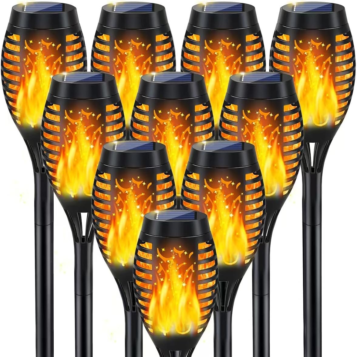 10Pack Solar Torch Light Outdoor Flickering Flame for Halloween Decorations