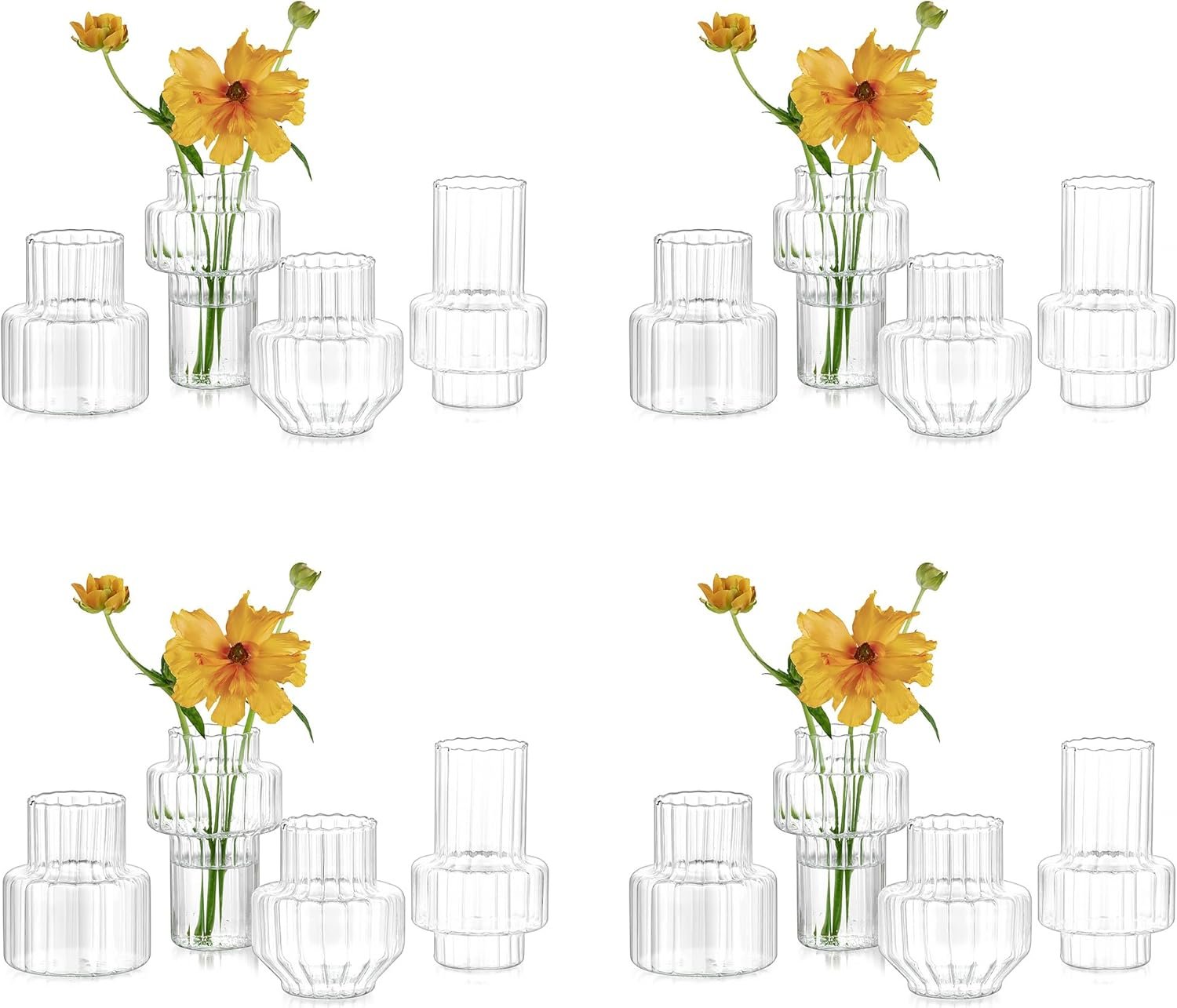 Hewory Ribbed Bud Vases for Centerpieces: 16PCS Small Flower Vases Bulk