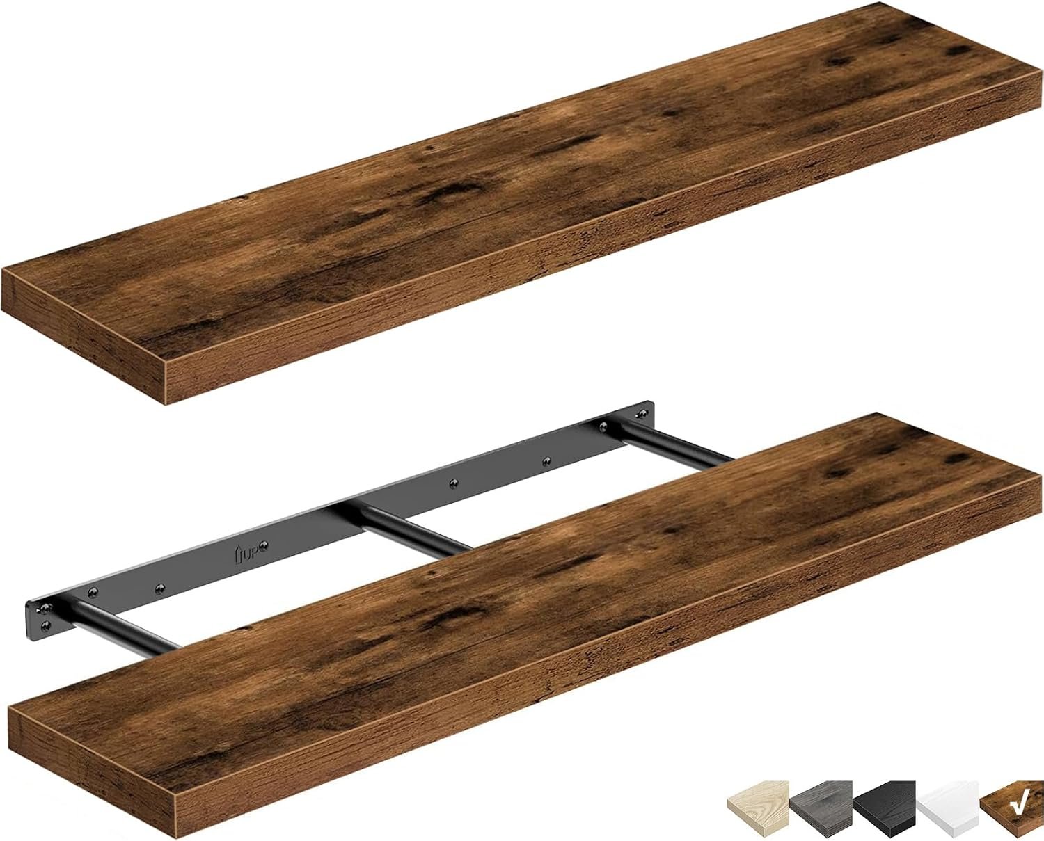 QEEIG Long Floating Shelves for Wall (Brown, Set of 2, 35.4″)