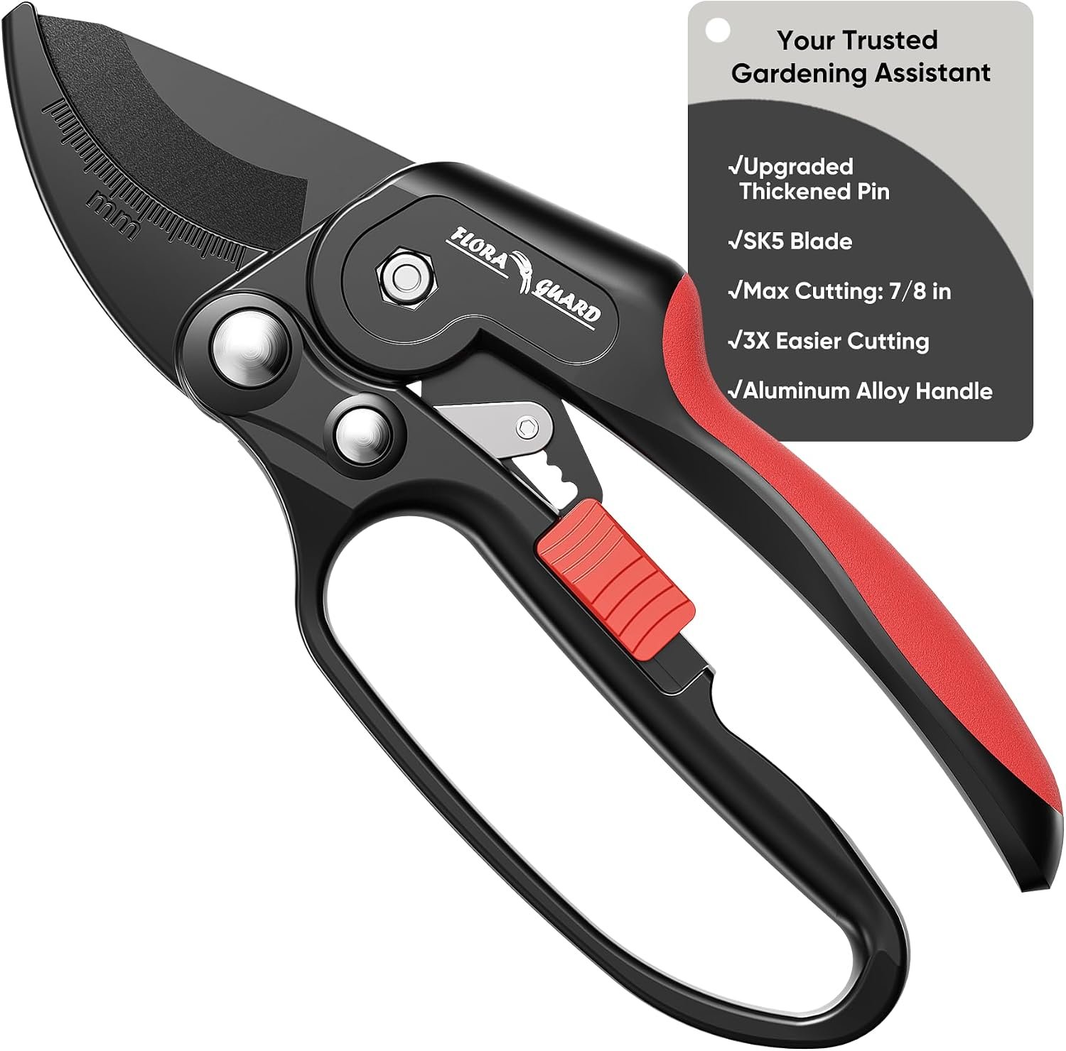 FLORA GUARD Heavy Duty Ratchet Pruning Shears, SK5 Steel Garden Clippers