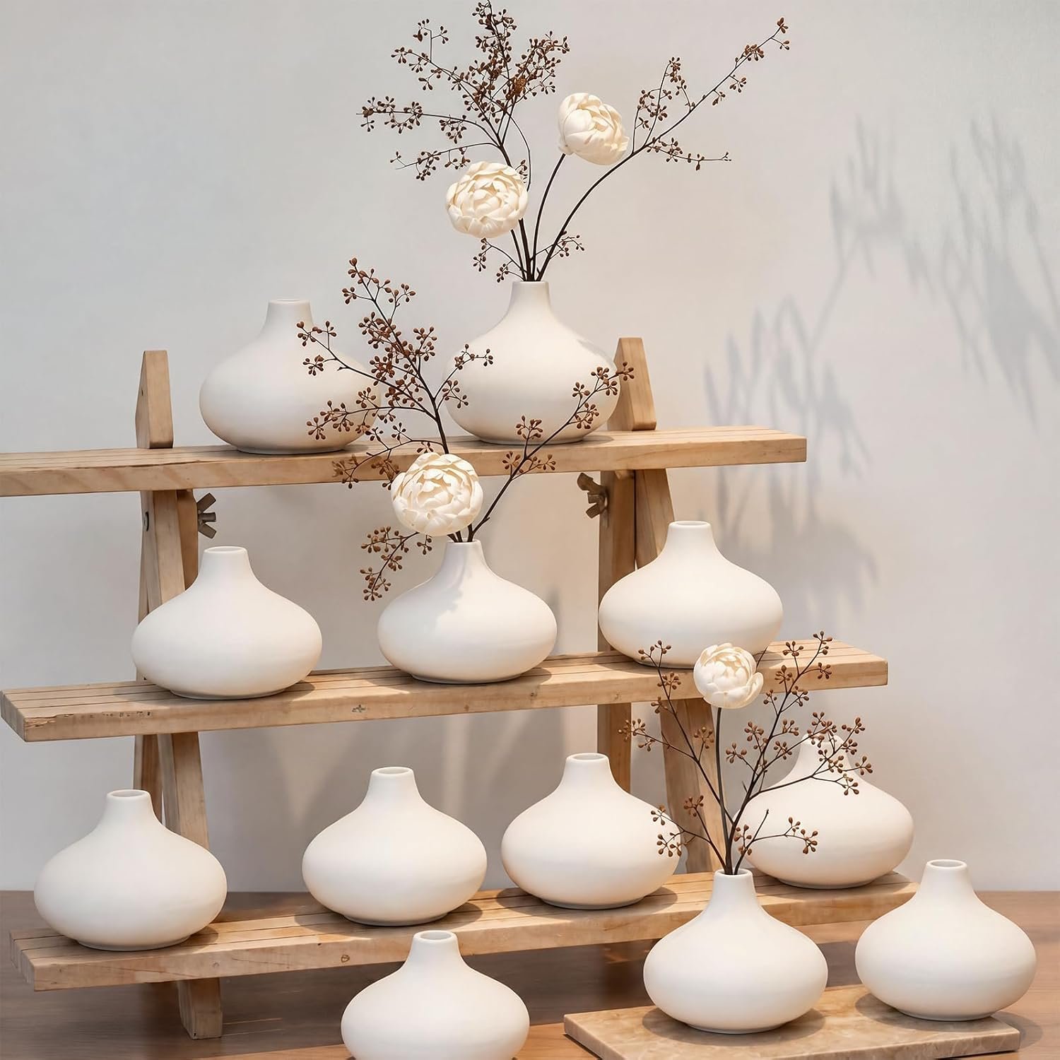 12 Pcs White Ceramic Bud Vases, Minimalist Donut Decor