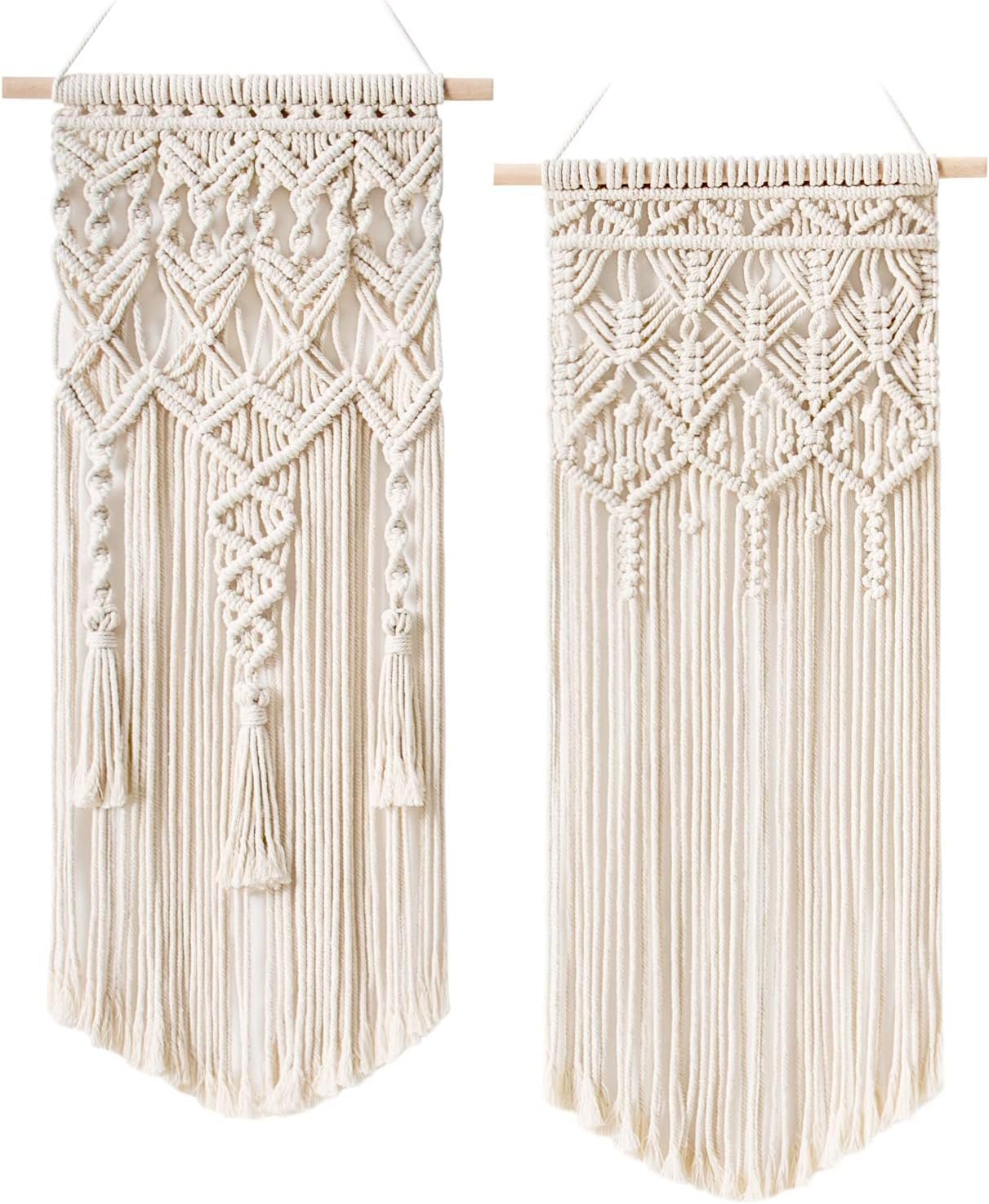 Mkono 2 Pcs Macrame Wall Hanging, Boho Woven Chic Tapestry Decor, Ivory