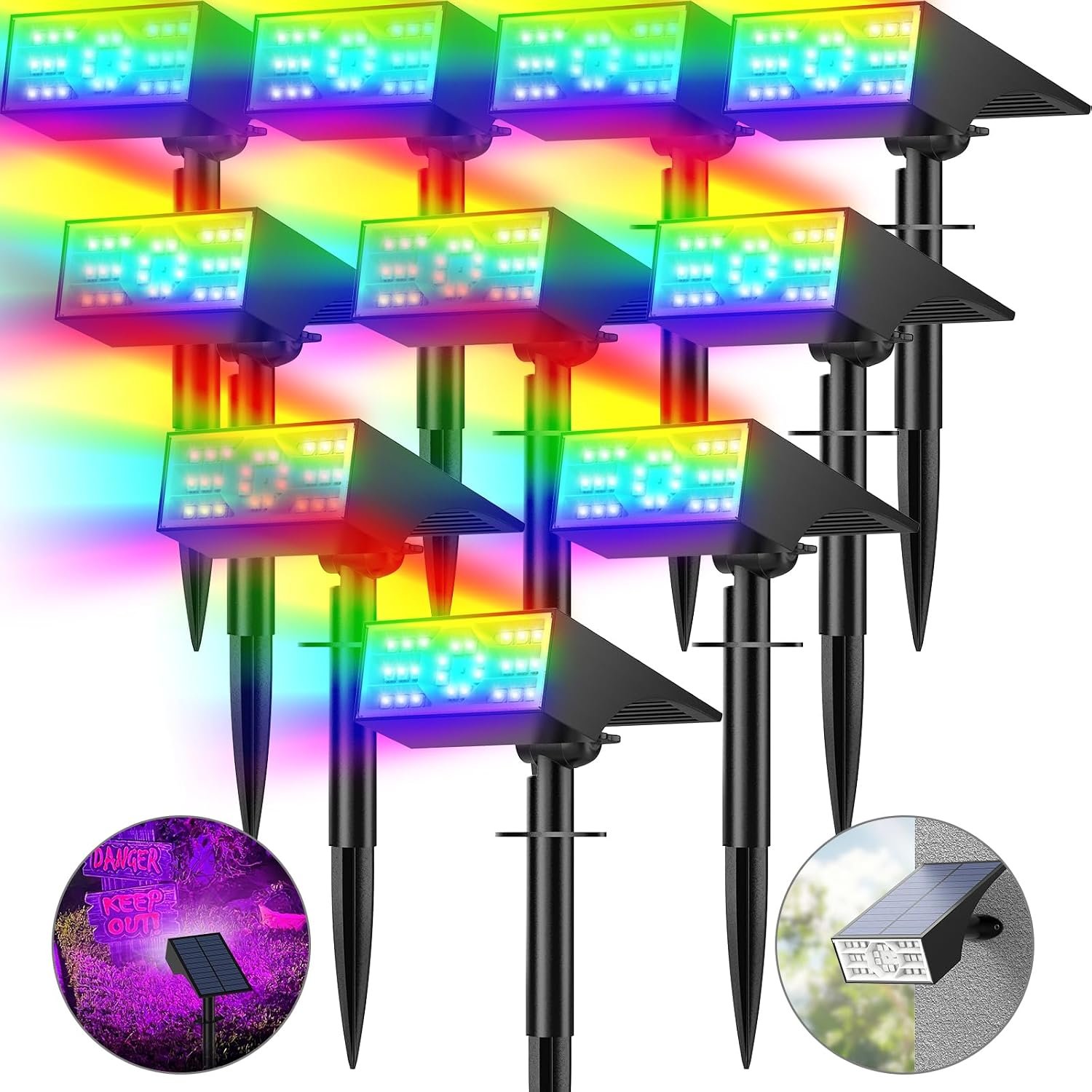 Solar Color Changing RGB Spot Lights Outdoor, 10 Pack/7 Lighting Modes
