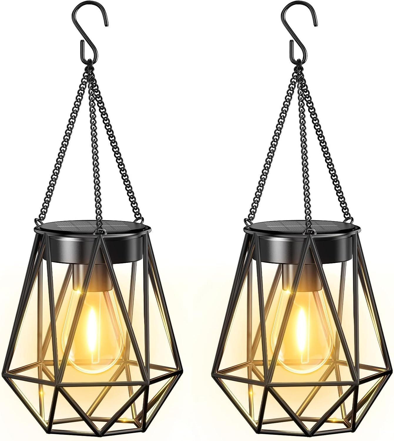 KOOPER 2 Pack Hanging Solar Lanterns Outdoor Waterproof, Metal Hanging Solar Lights for Outside, Upgraded Brighter Outdoor Lanterns Decorative for Garden Patio Yard Porch Gifts for Women Mom Grandma