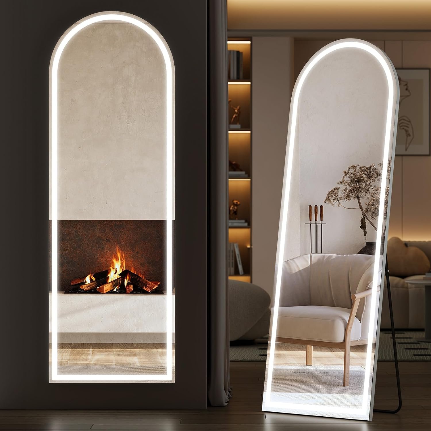 Sweetcrispy LED Arched Full Length Mirror, 63″x21″ Full Body Floor Mirror