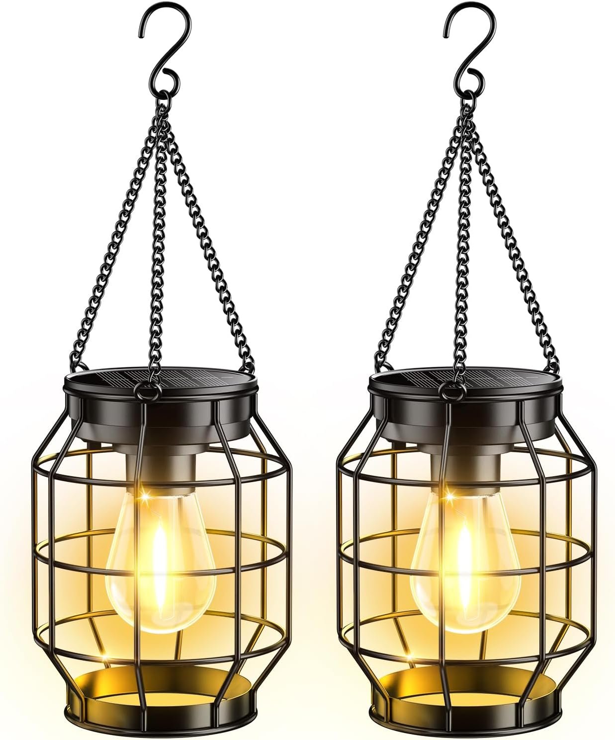 KOOPER Solar Lanterns Outdoor Waterproof, Upgraded Metal Hanging Solar Lights Outdoor Decorative, Brighter Outdoor Hanging Lantern for Yard Patio Pathway Porch Garden Decor, Gift for Women Mom 2 Pack