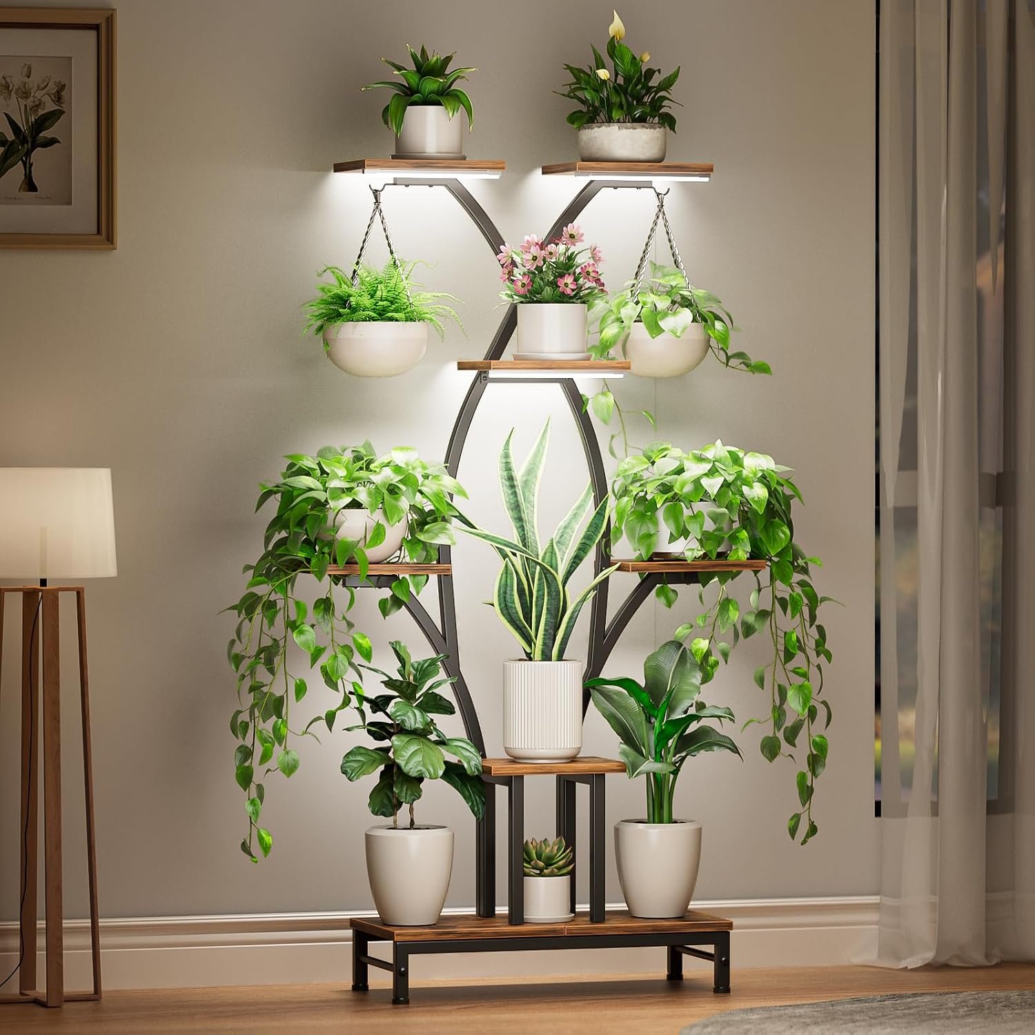 Plant Stand Indoor with Grow Lights – 7 Tiered Metal Corner Shelf for Multiple Plants, 64.2″ Corner Plant Stand for Indoor Plants, X-Shaped Plant Rack for Home, Living Room, Office & Patio Decor