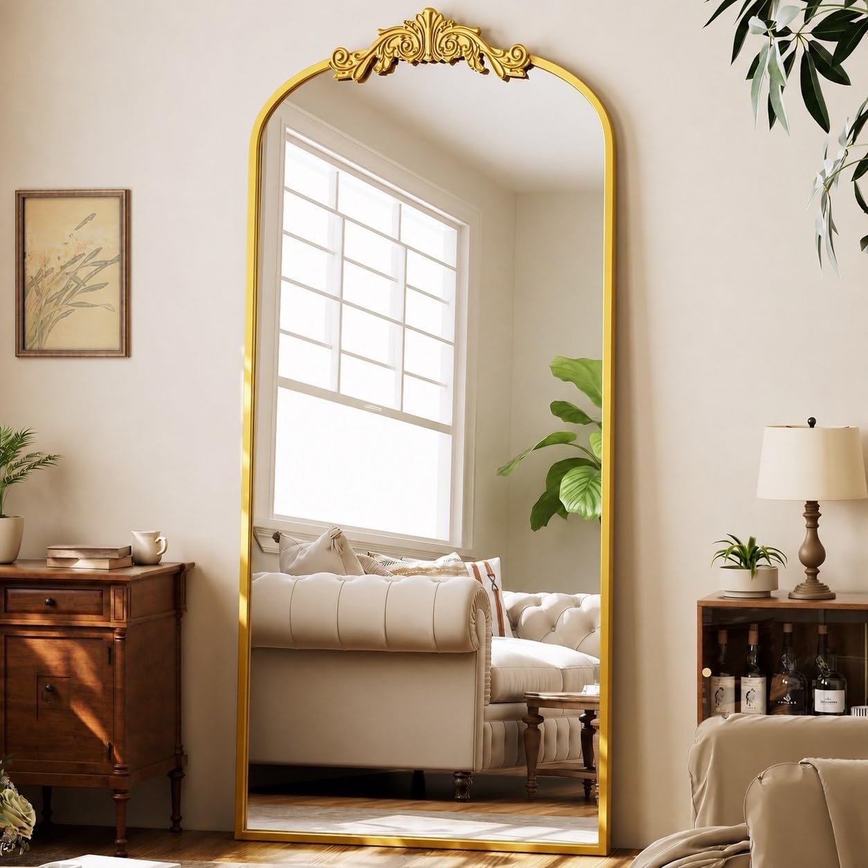 GLSLAND 71″x 32″ Gold Vintage Full Length Mirror, Large Arched Floor Mirror
