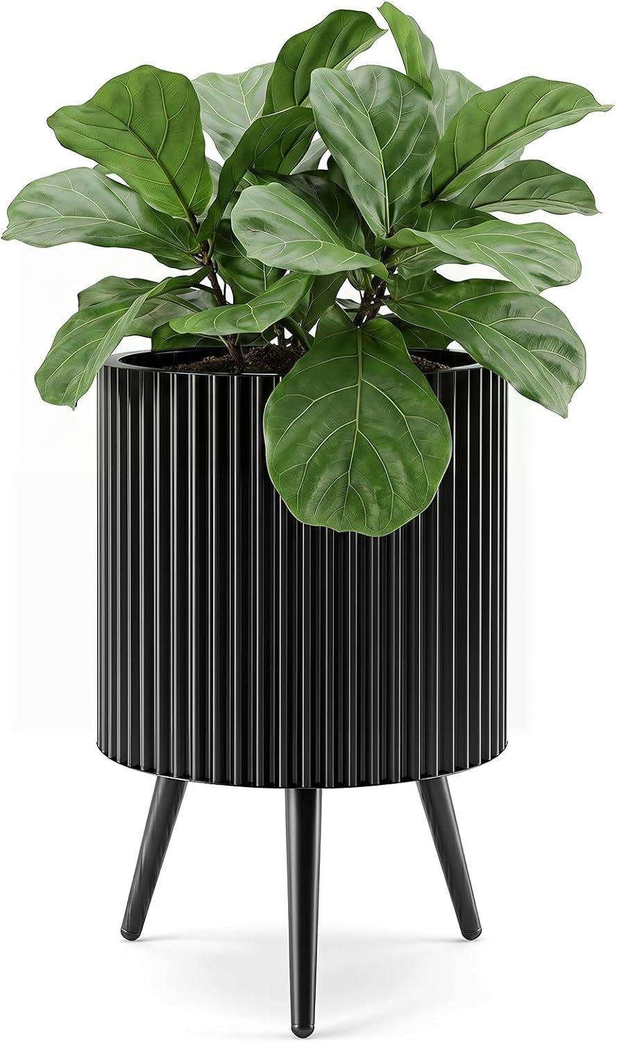 GIANTEX 14 Inch Plant Pot with Stand, Mid-Century Modern Fluted Planter