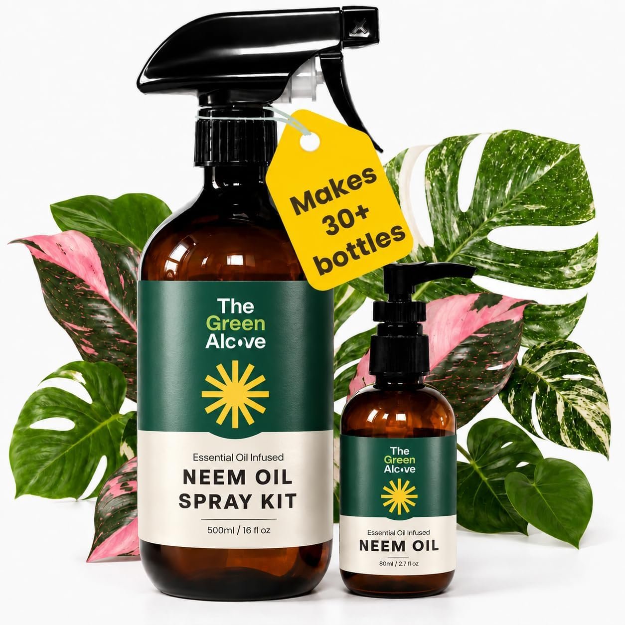Neem Oil for Plants (Makes 30 Bottles) with Spray Bottle & Essential Oils for Indoor Houseplants & Outdoor Gardens, Natural Leaf Shine