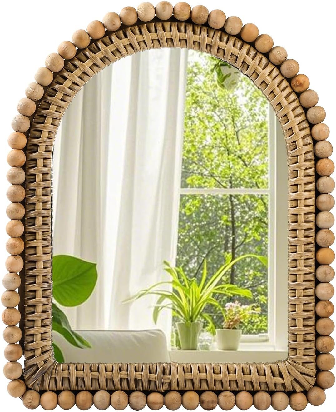 13 x 16 Inch Small Boho Rattan Arch Mirror for Wall Decor